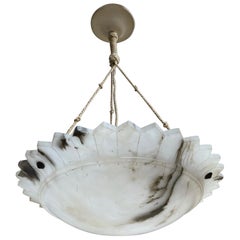 Early 20th Century Art Deco Pure White with Black Veins Alabaster Pendant Light