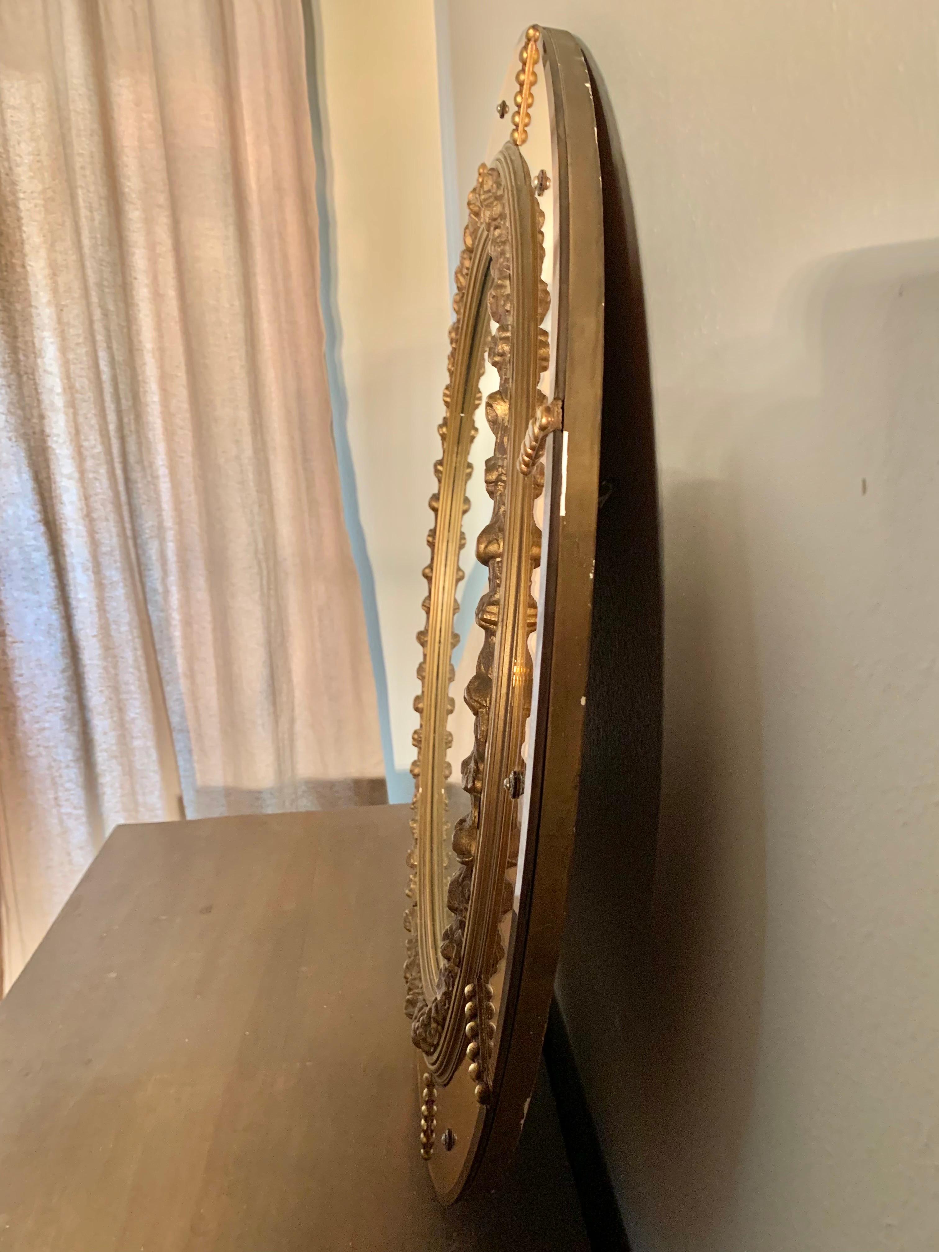 Early 20th Century Art Deco Round Rose Gold Wall Mirror For Sale 4
