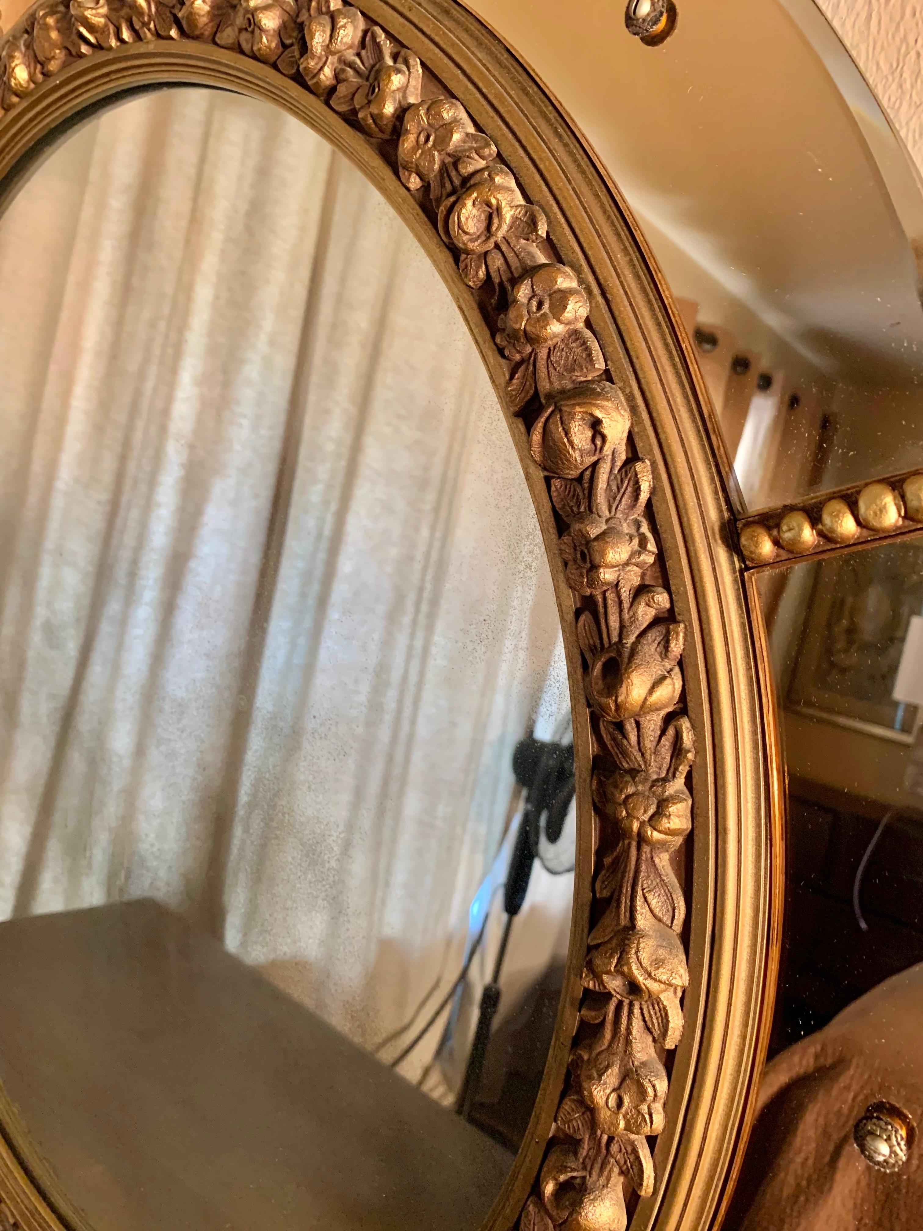 Early 20th Century Art Deco Round Rose Gold Wall Mirror In Good Condition For Sale In Burton, TX