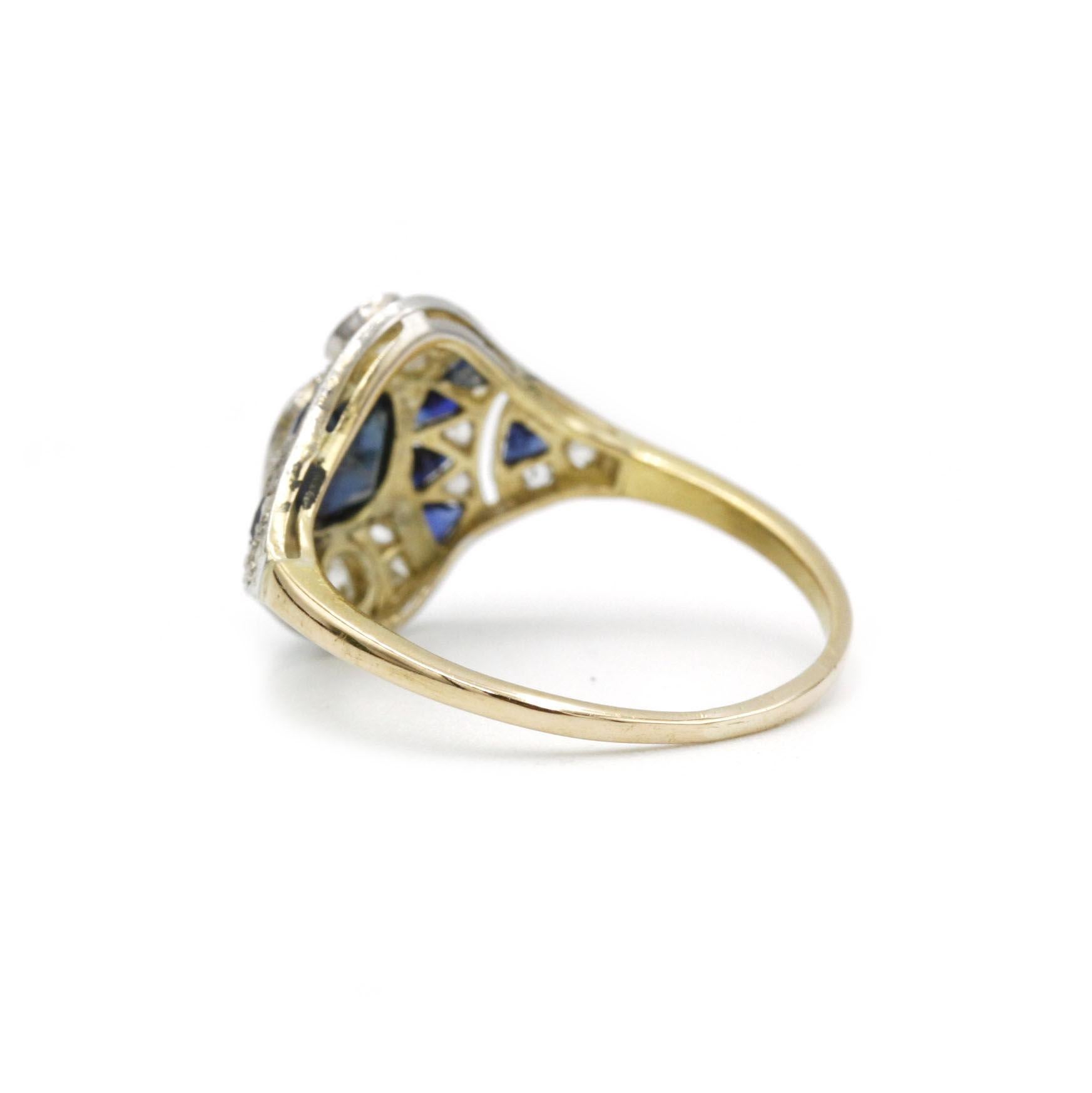 Early 20th Century Art Deco Sapphire & Diamond Ring 18K Gold – French 57 (US 8) In Good Condition For Sale In MONTMORENCY, FR