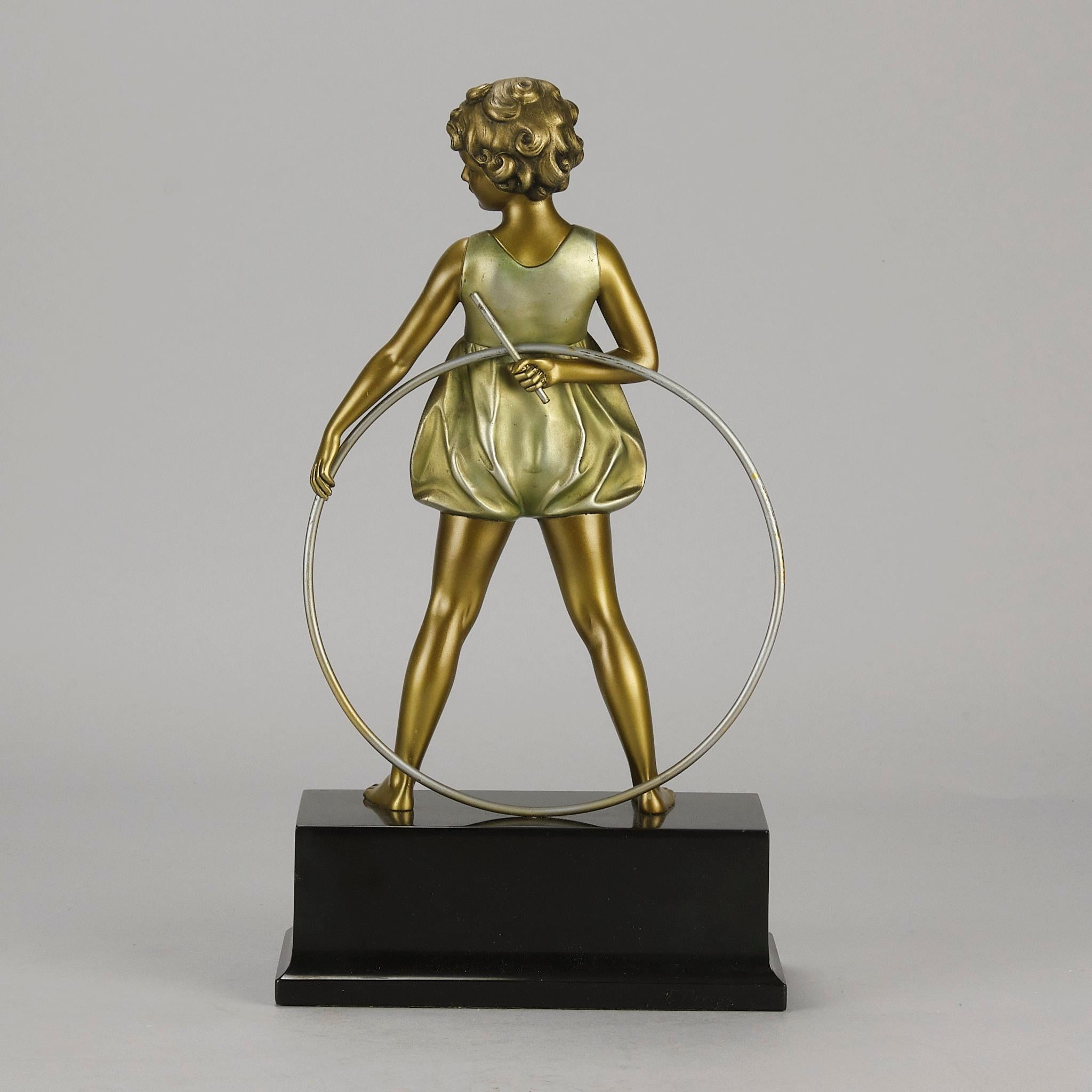 Art-déco-Skulptur „Hoop Girl“ von Ferdinand Preiss aus dem frühen 20. Jahrhundert (Bronze) im Angebot