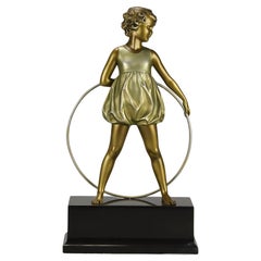 Early 20th Century Art Deco Sculpture "Hoop Girl" by Ferdinand Preiss
