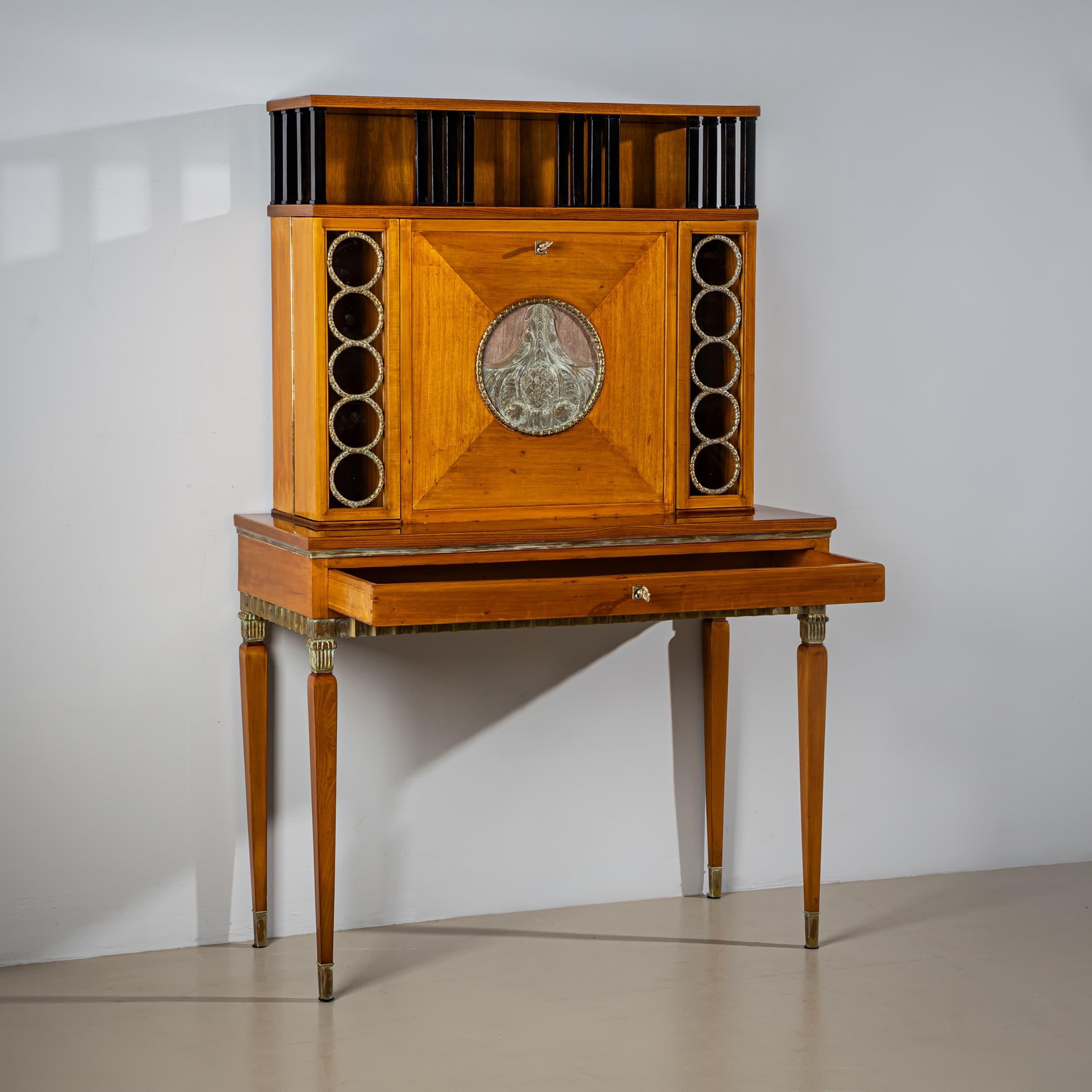 Brass Early-20th Century Art Deco Secretaire, likely Scandinavian For Sale