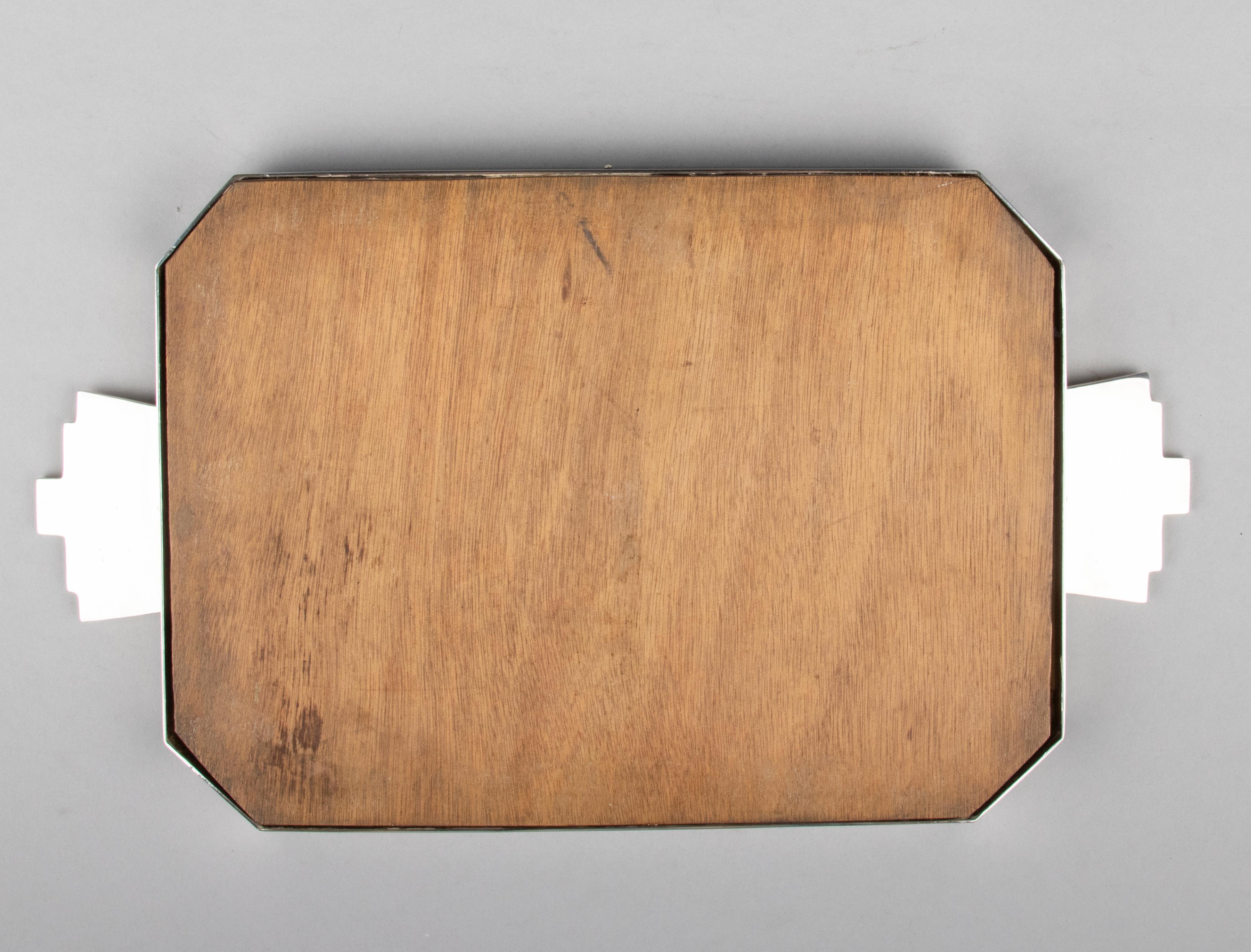 Art-Déco-Serviertablett des frühen 20. Jahrhunderts, versilbert mit Holz im Angebot 7