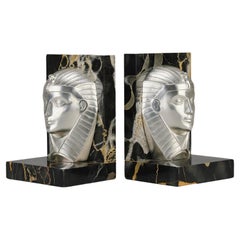 Early 20th Century Art Deco Silvered Bronze Pharaoh Bookends by Charles Charles