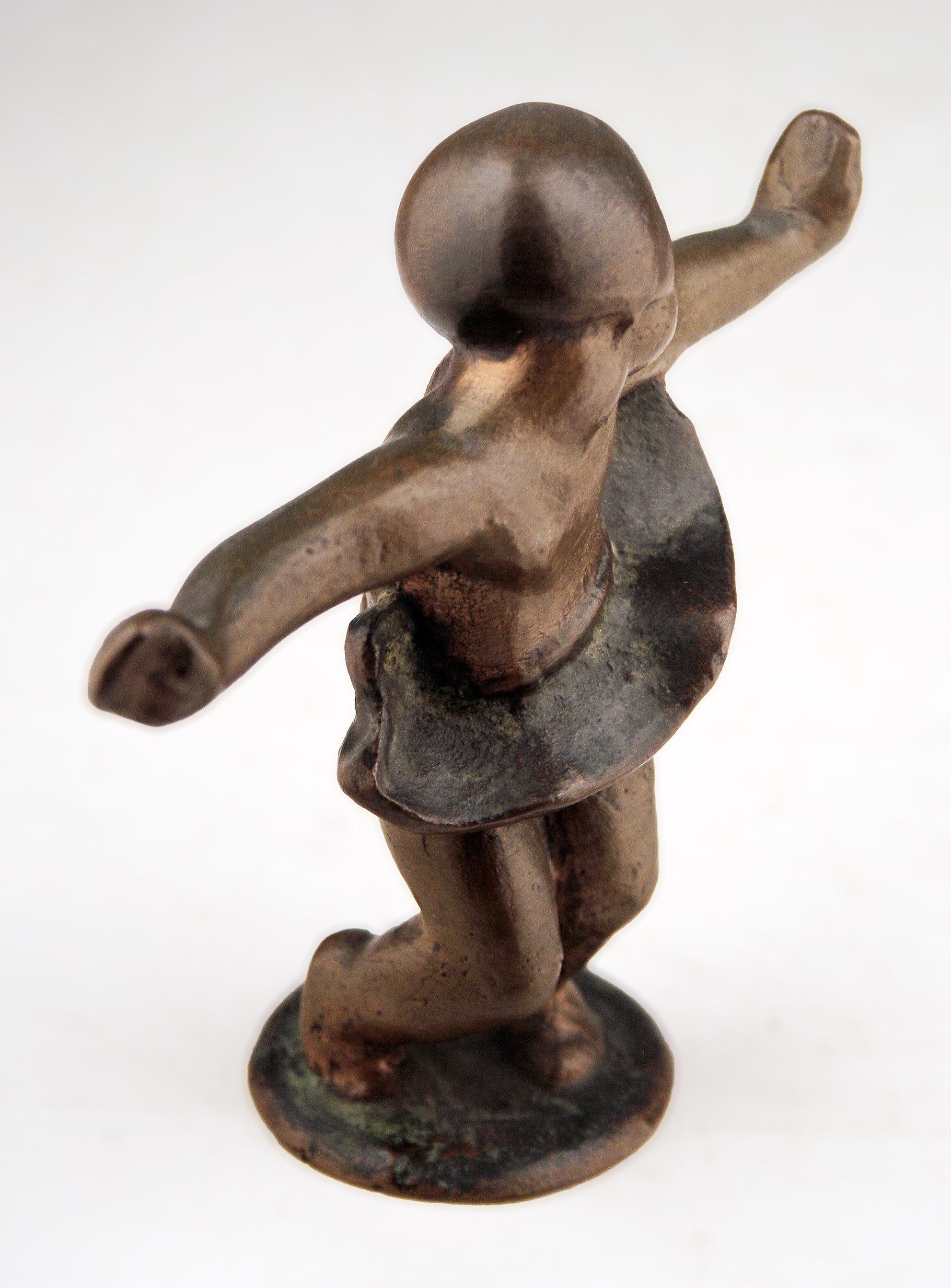 Art Deco Early 20th Century Art Déco Small Bronze Sculpture of Girl with Skirt Dancing For Sale