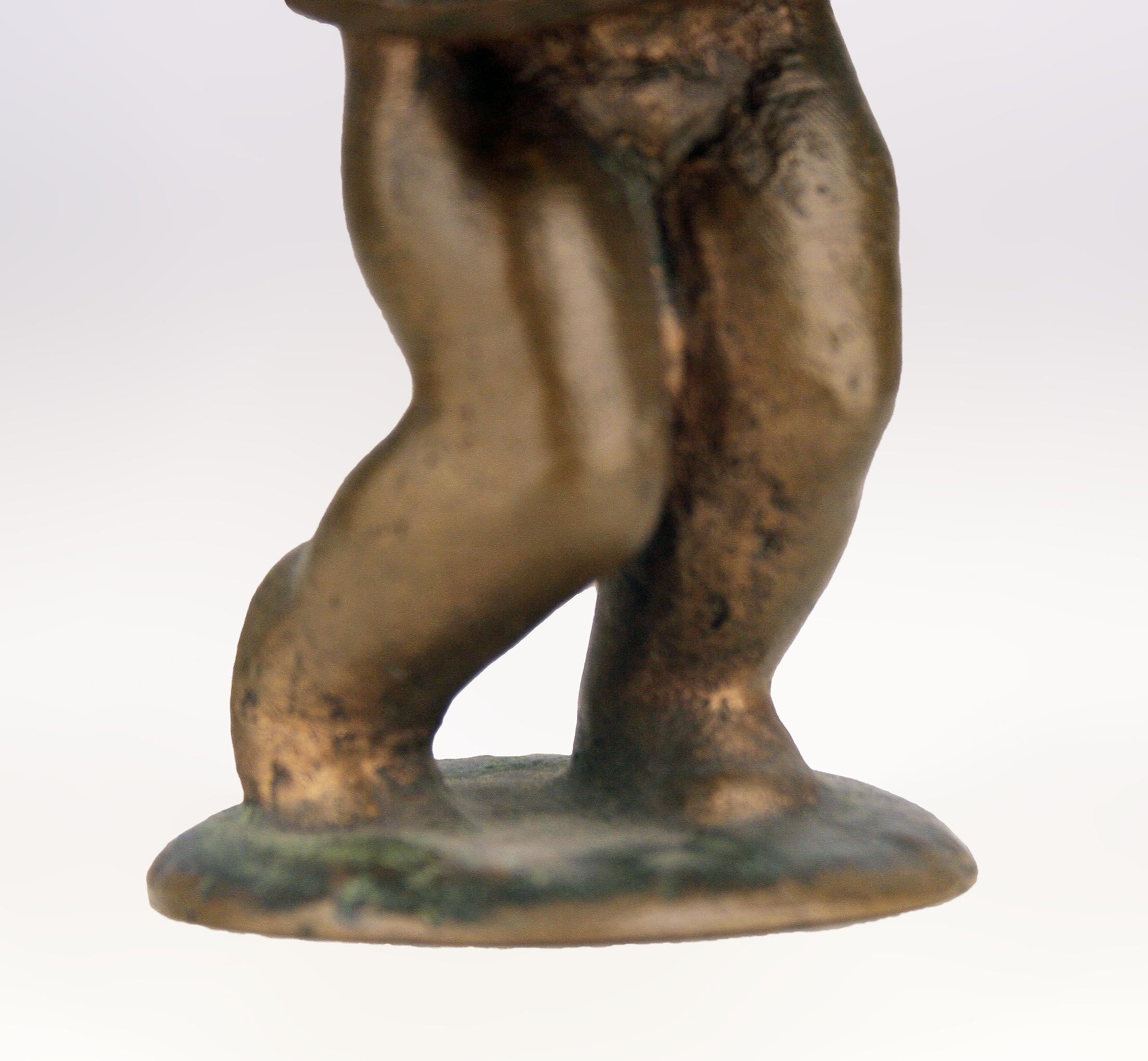 Copper Early 20th Century Art Déco Small Bronze Sculpture of Girl with Skirt Dancing For Sale