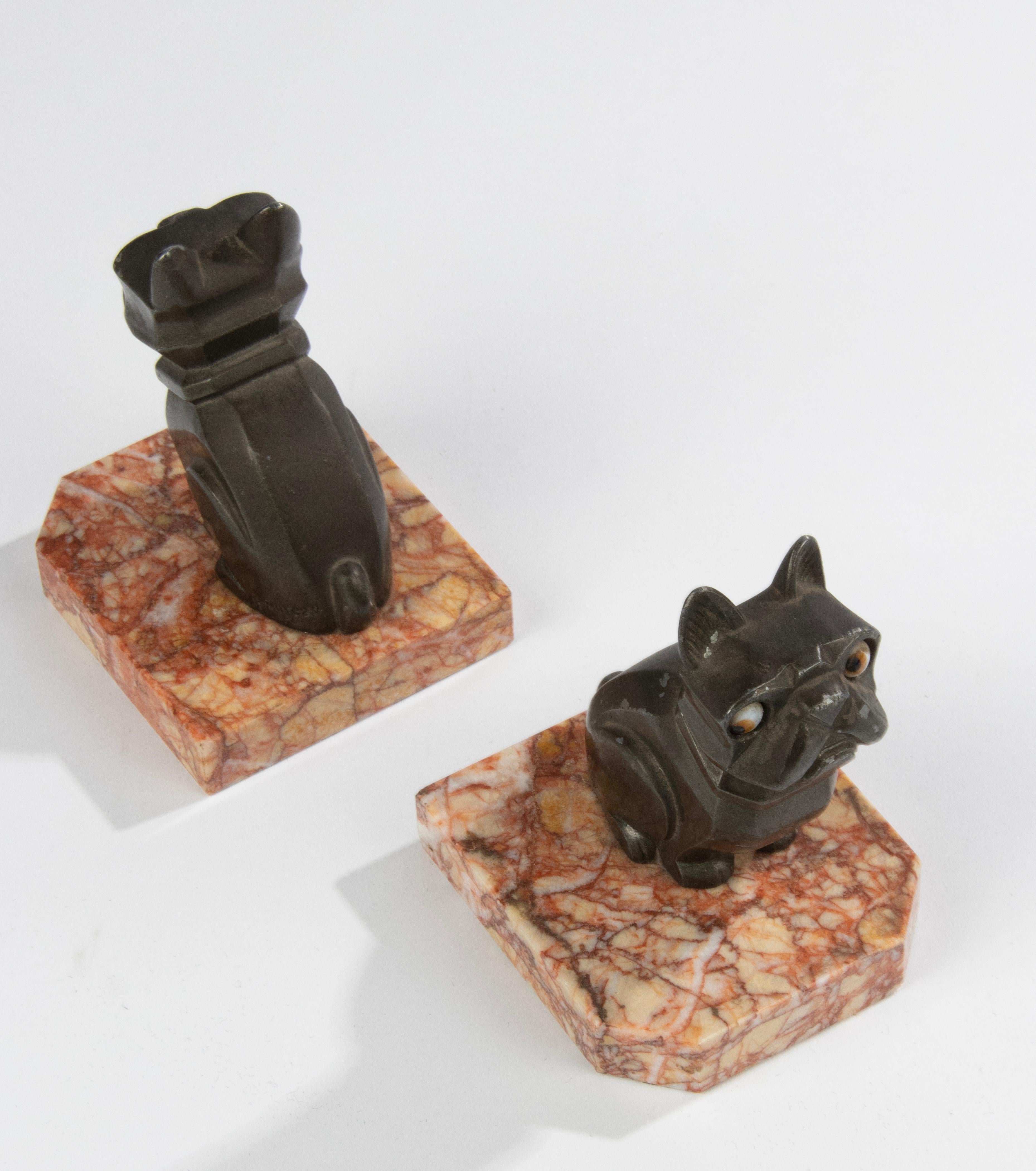 Early 20th Century Art Deco Spelter Bookends Bull Dogs by H. Moreau 12