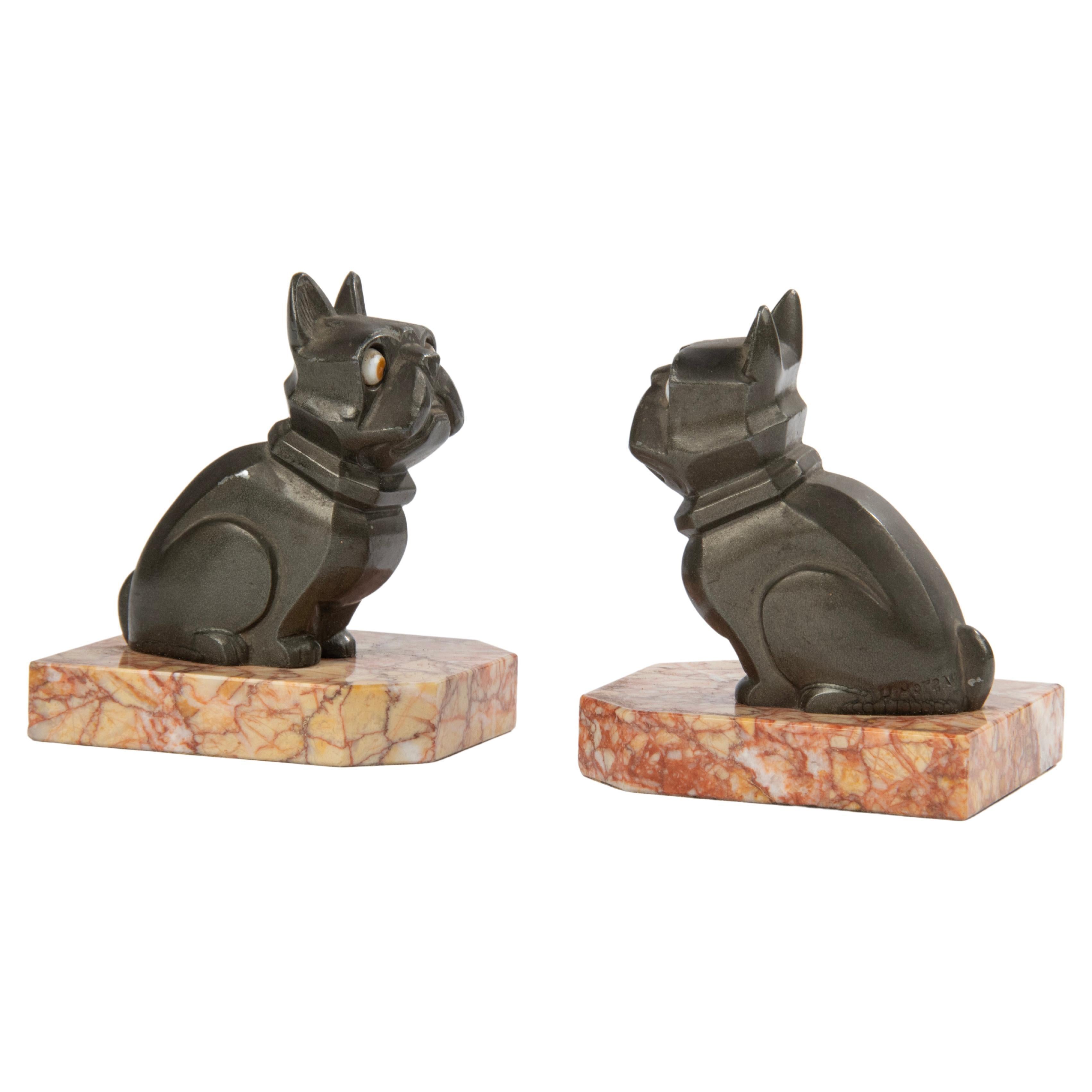 Early 20th Century Art Deco Spelter Bookends Bull Dogs by H. Moreau