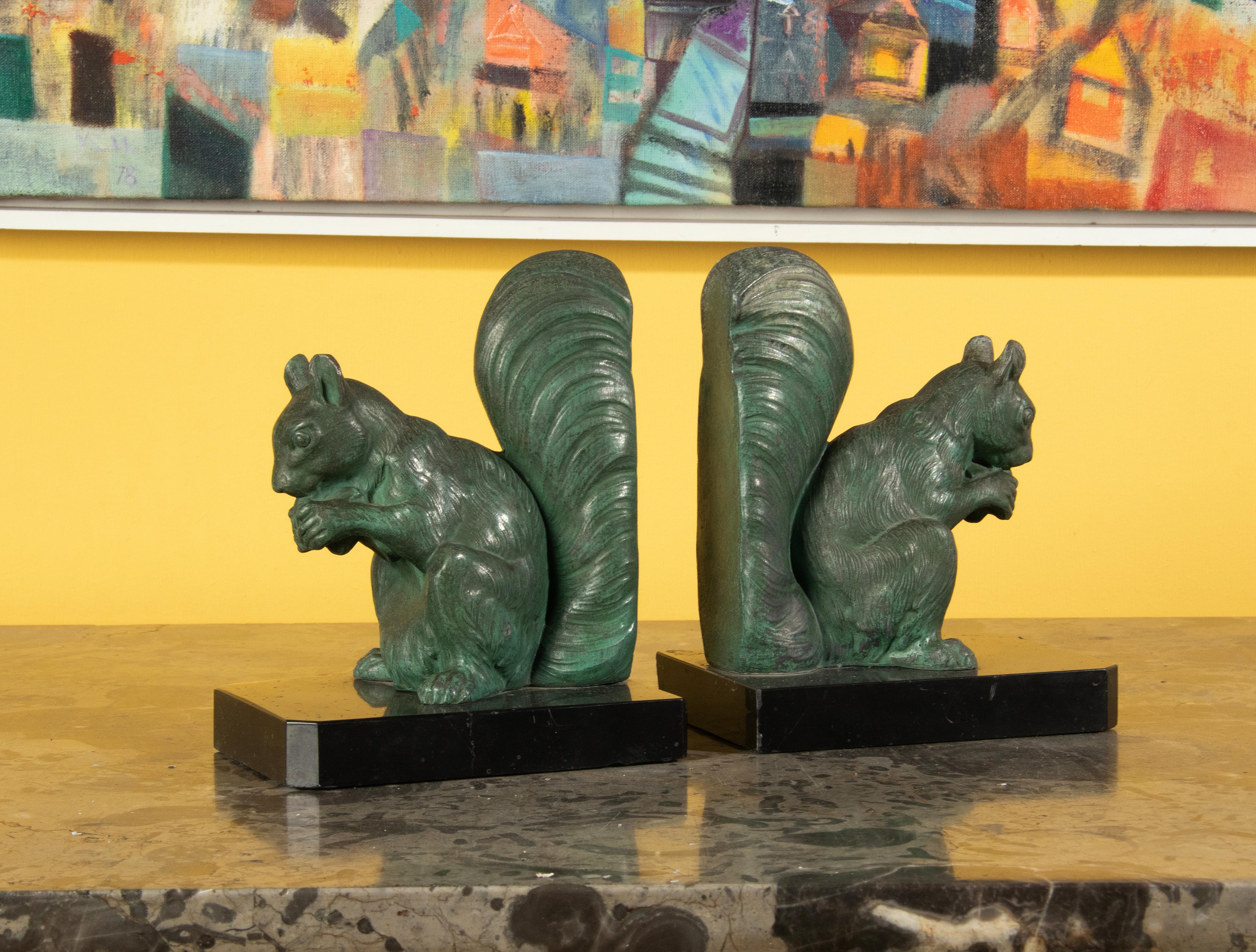 Early 20th Century Art Deco Spelter Bookends with Squirrels 4
