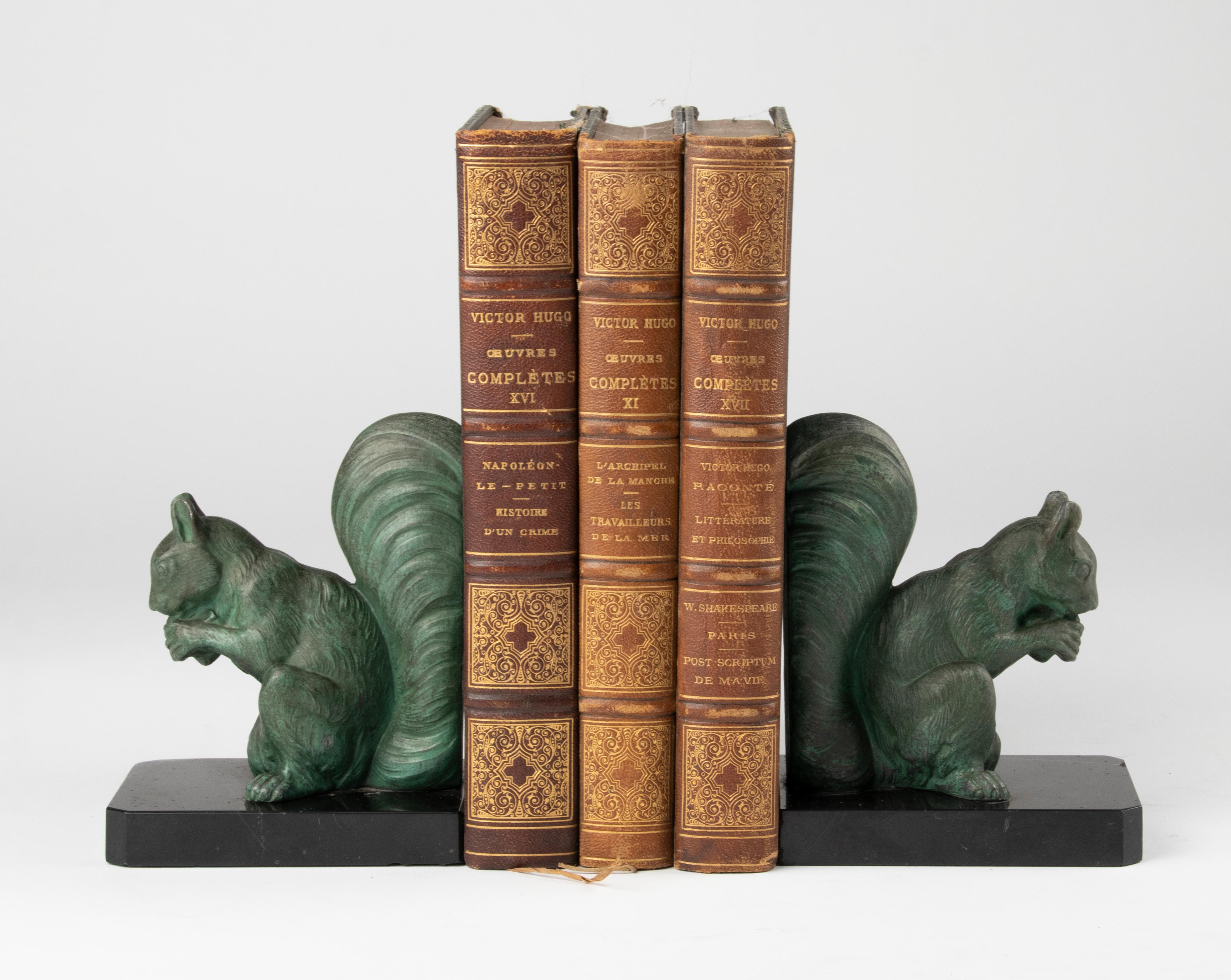 French Early 20th Century Art Deco Spelter Bookends with Squirrels