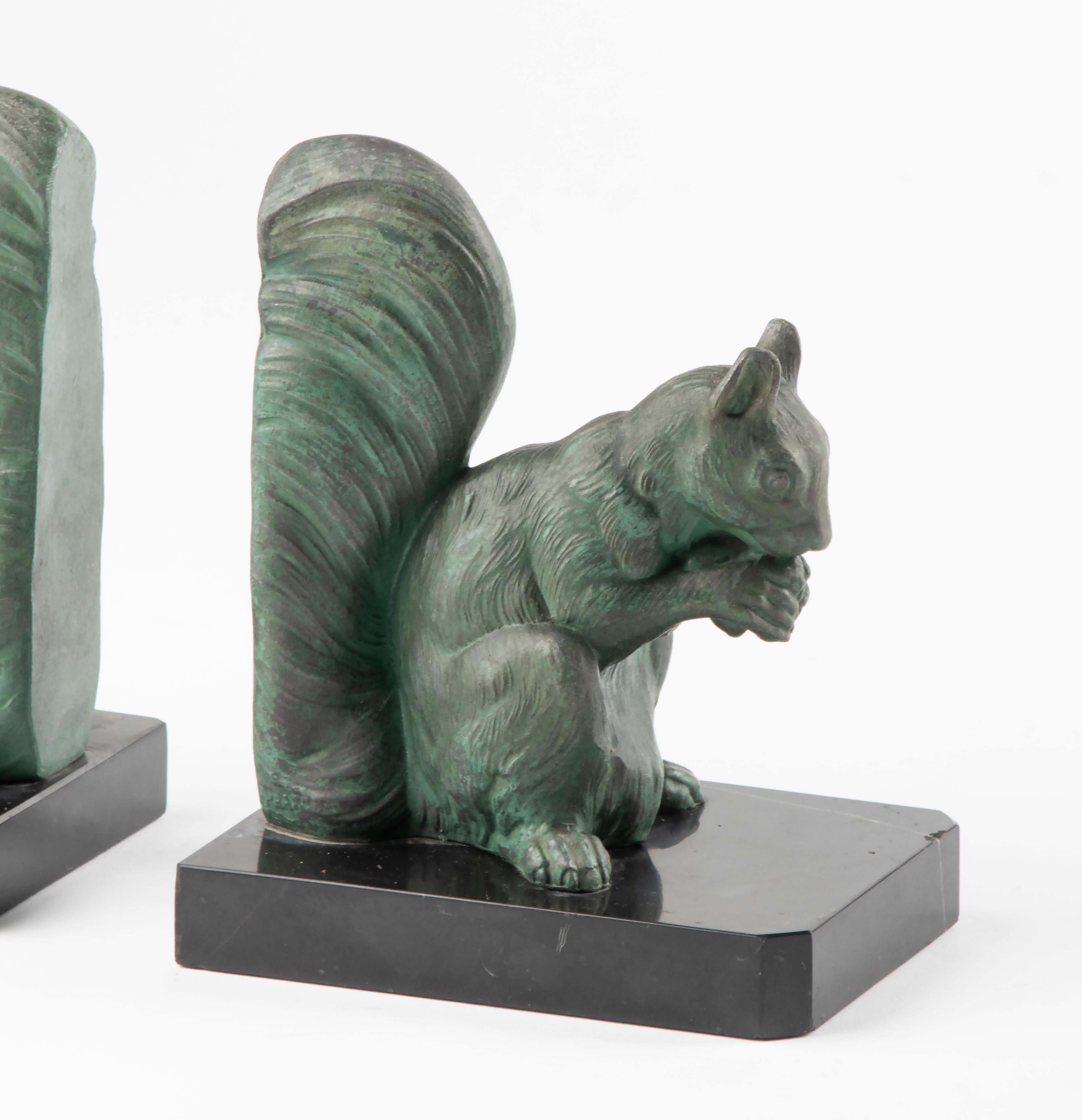Cast Early 20th Century Art Deco Spelter Bookends with Squirrels