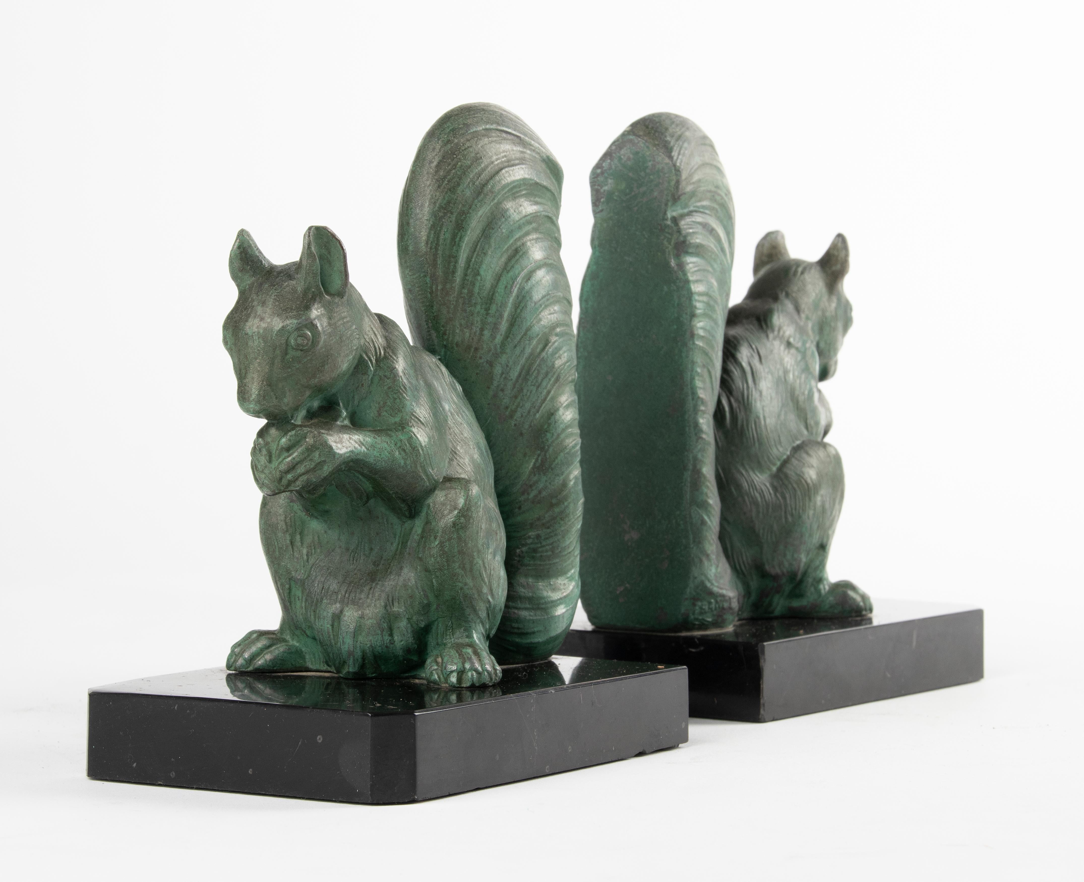 Early 20th Century Art Deco Spelter Bookends with Squirrels 2