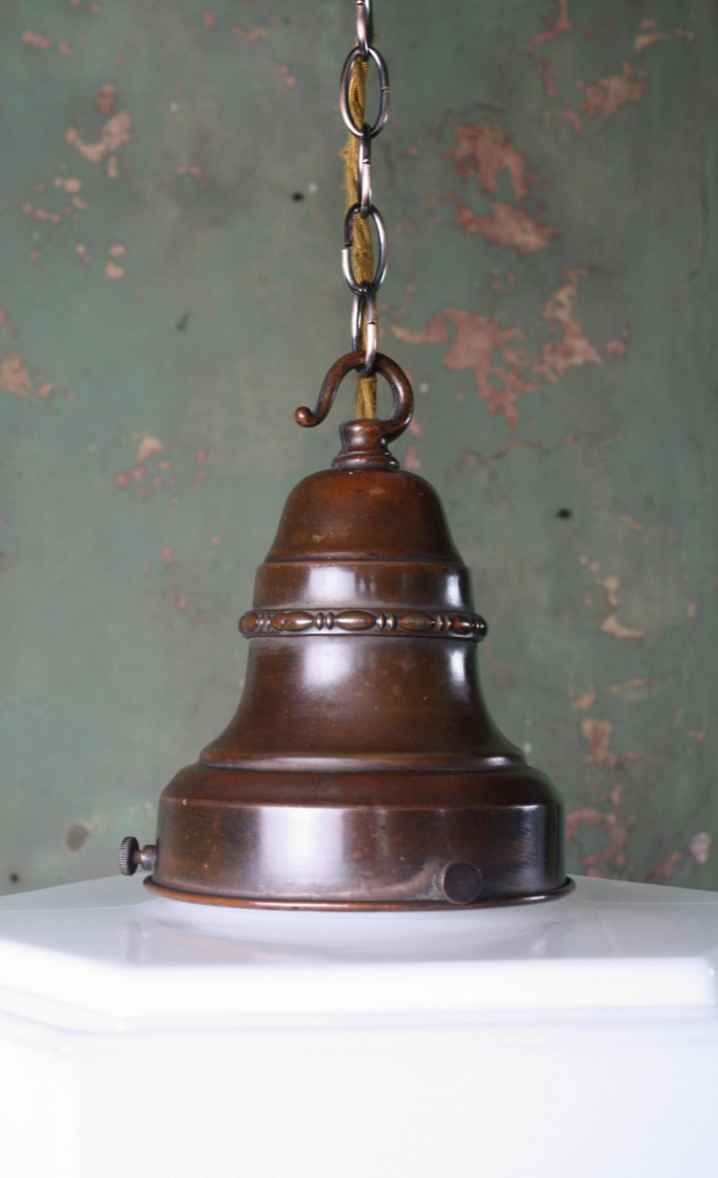 Early 20th Century, Art Deco Stepped Opaline and Copper Pendant Light 1