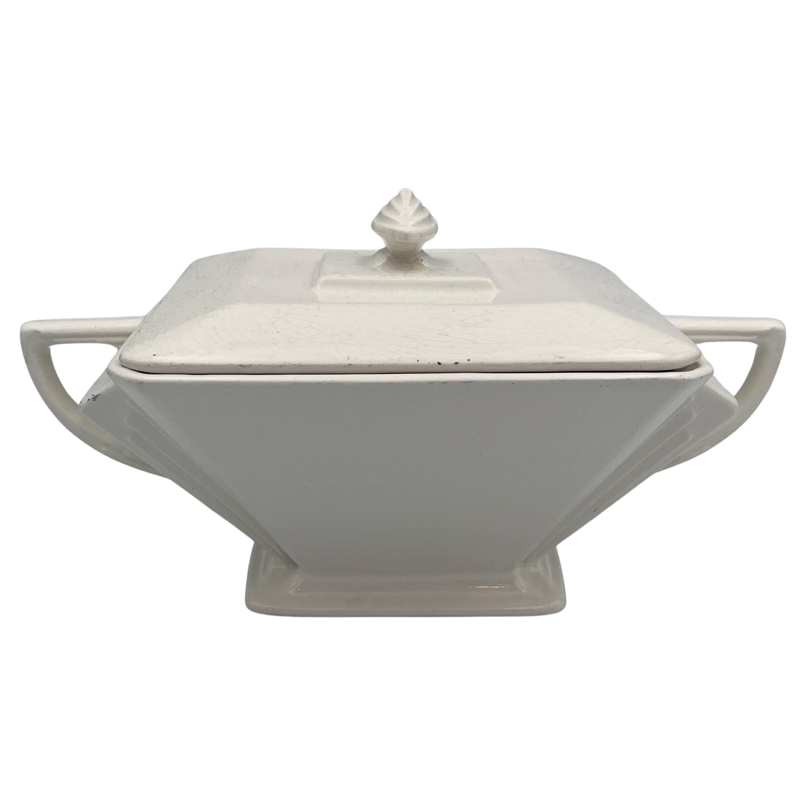 Early 20th Century Art Deco Streamline Cream Covered Serving Bowl