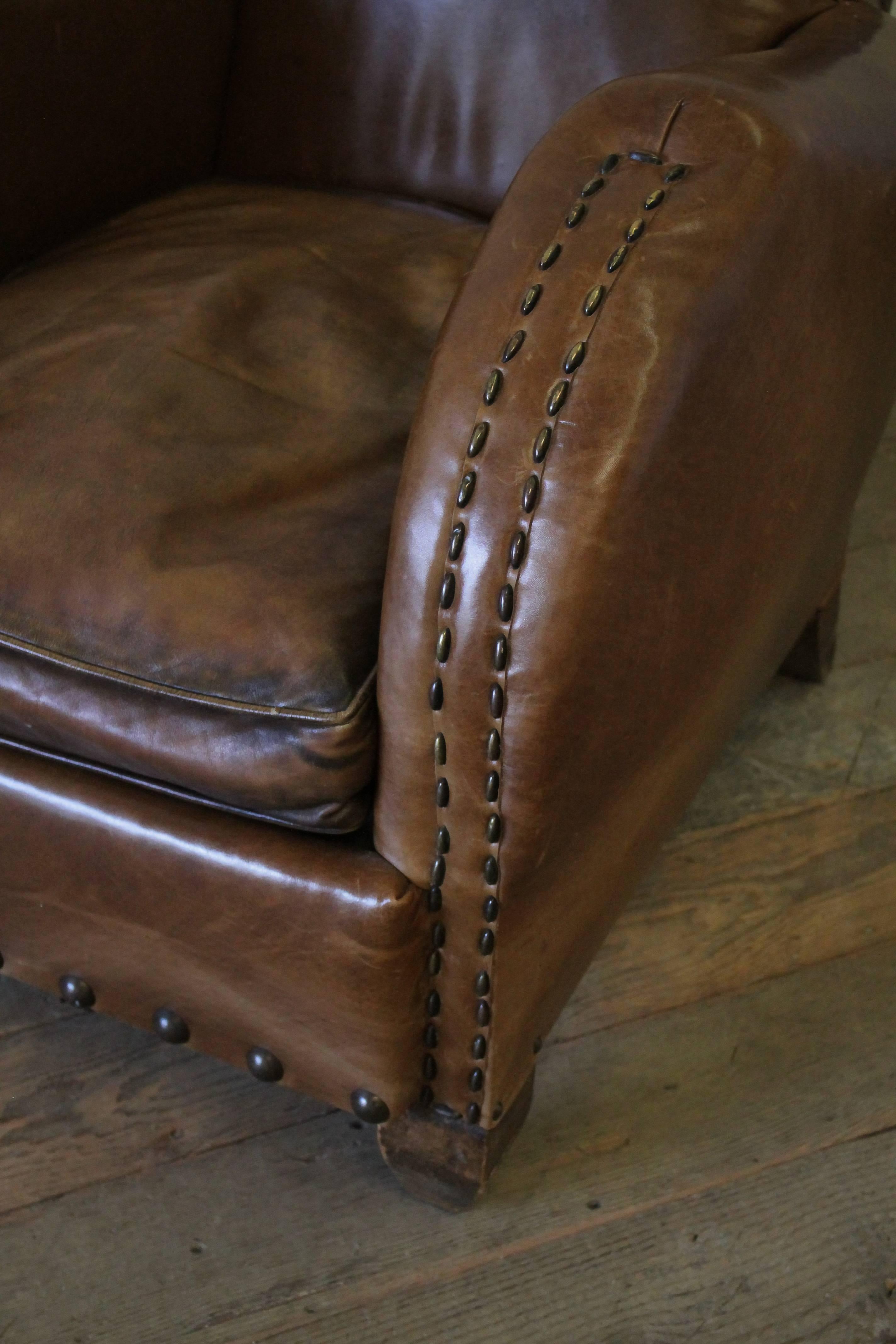 Early 20th Century Art Deco Style French Leather Club Chair 8