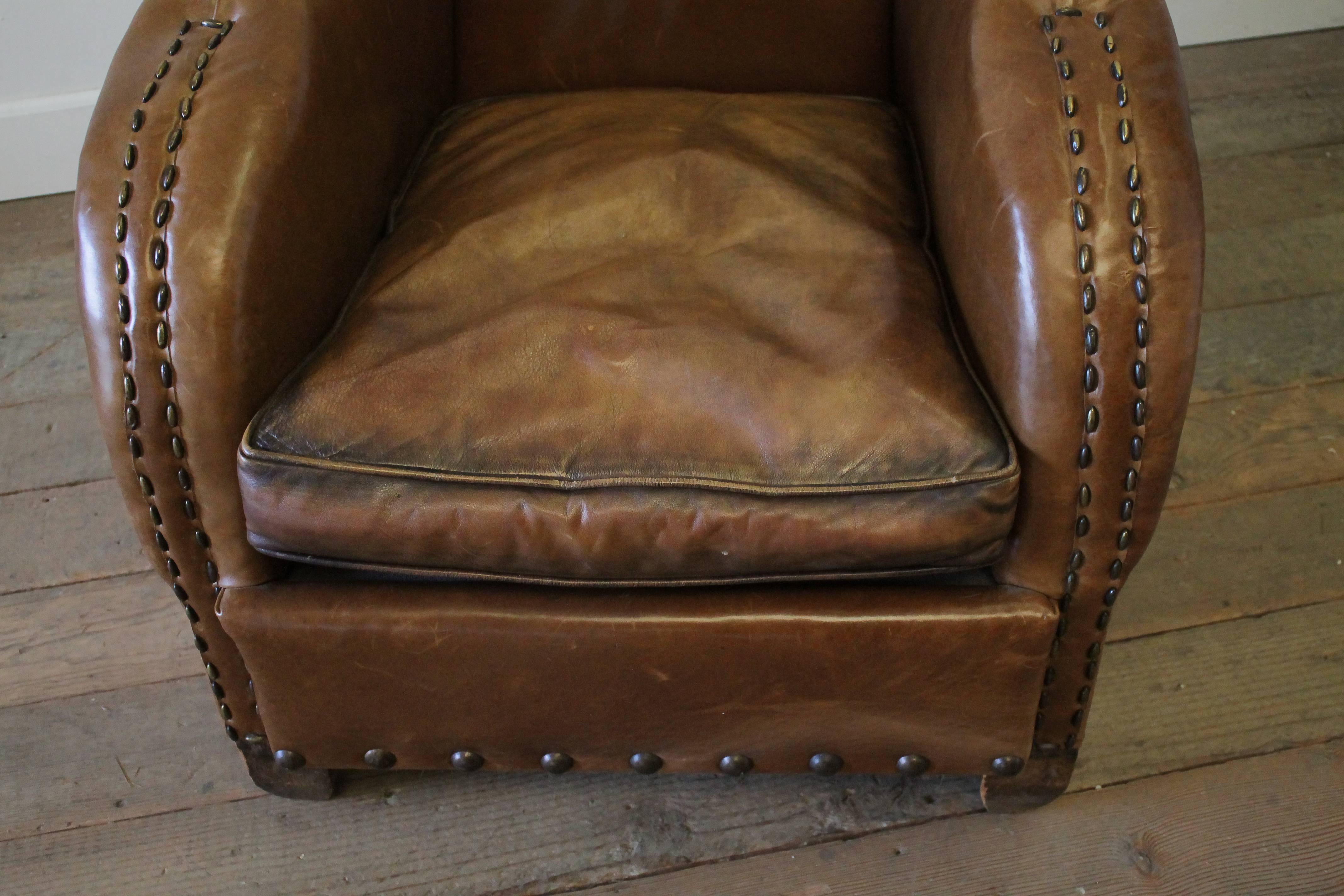 Early 20th Century Art Deco Style French Leather Club Chair 11