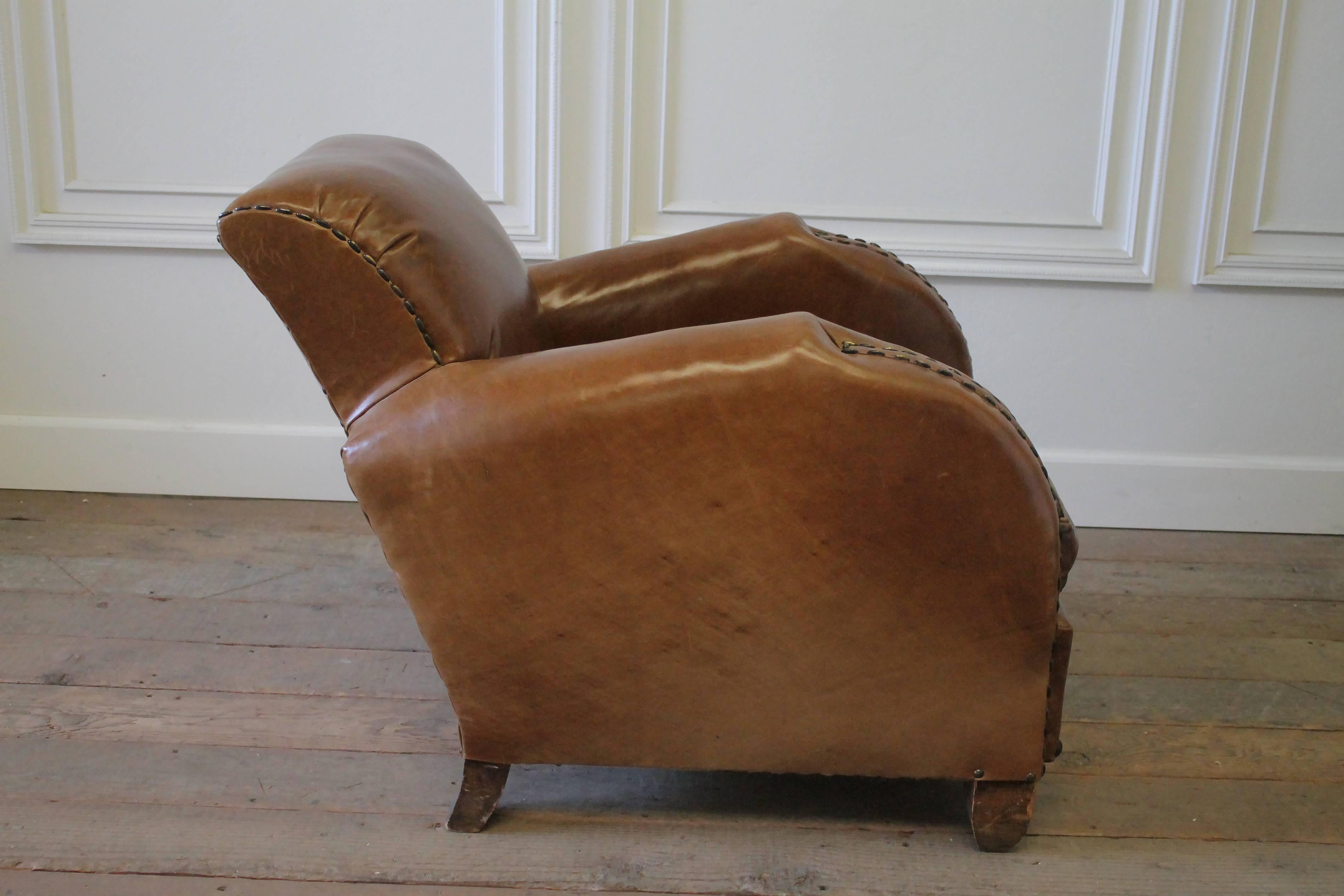 Early 20th Century Art Deco Style French Leather Club Chair 1