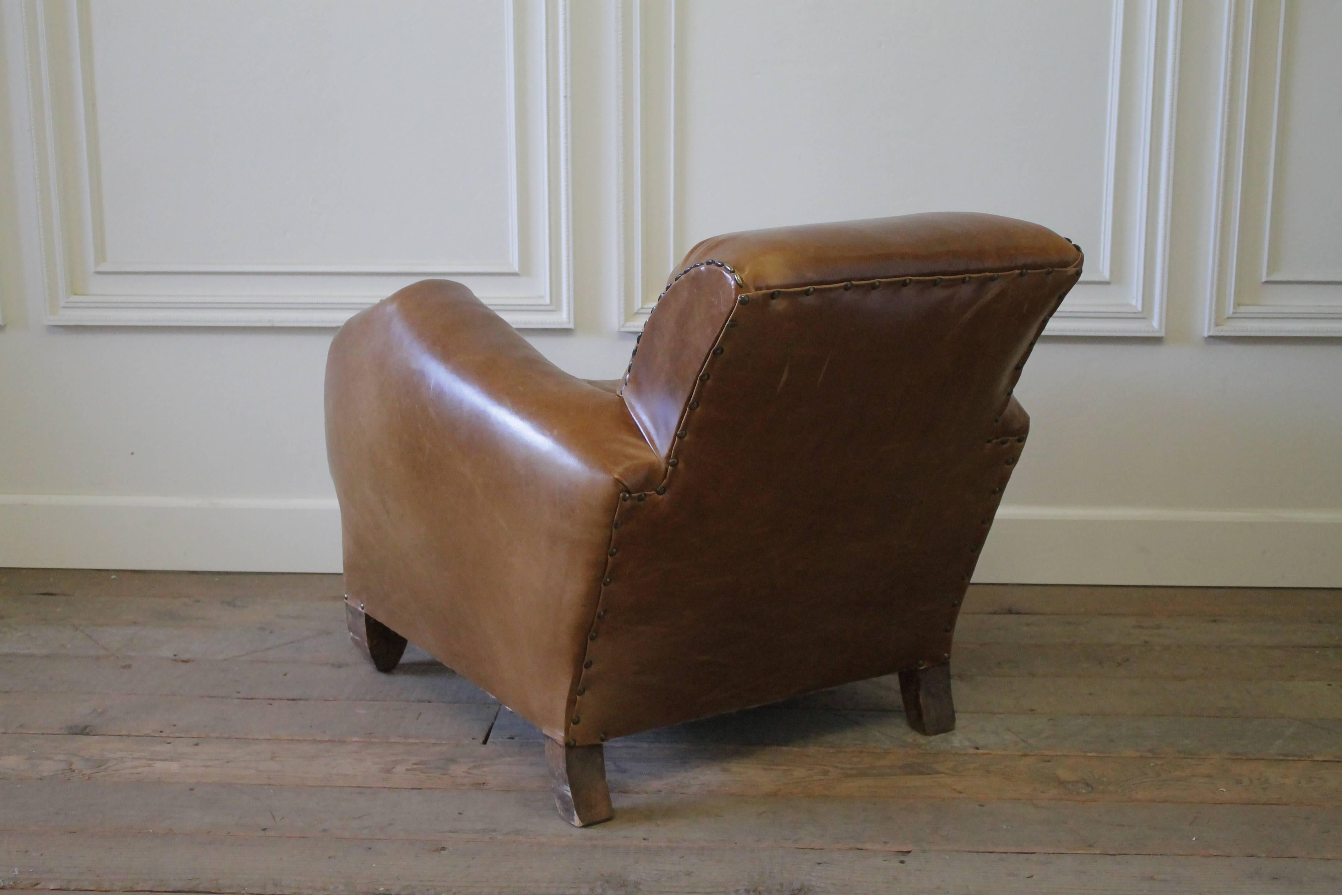 Early 20th Century Art Deco Style French Leather Club Chair 3