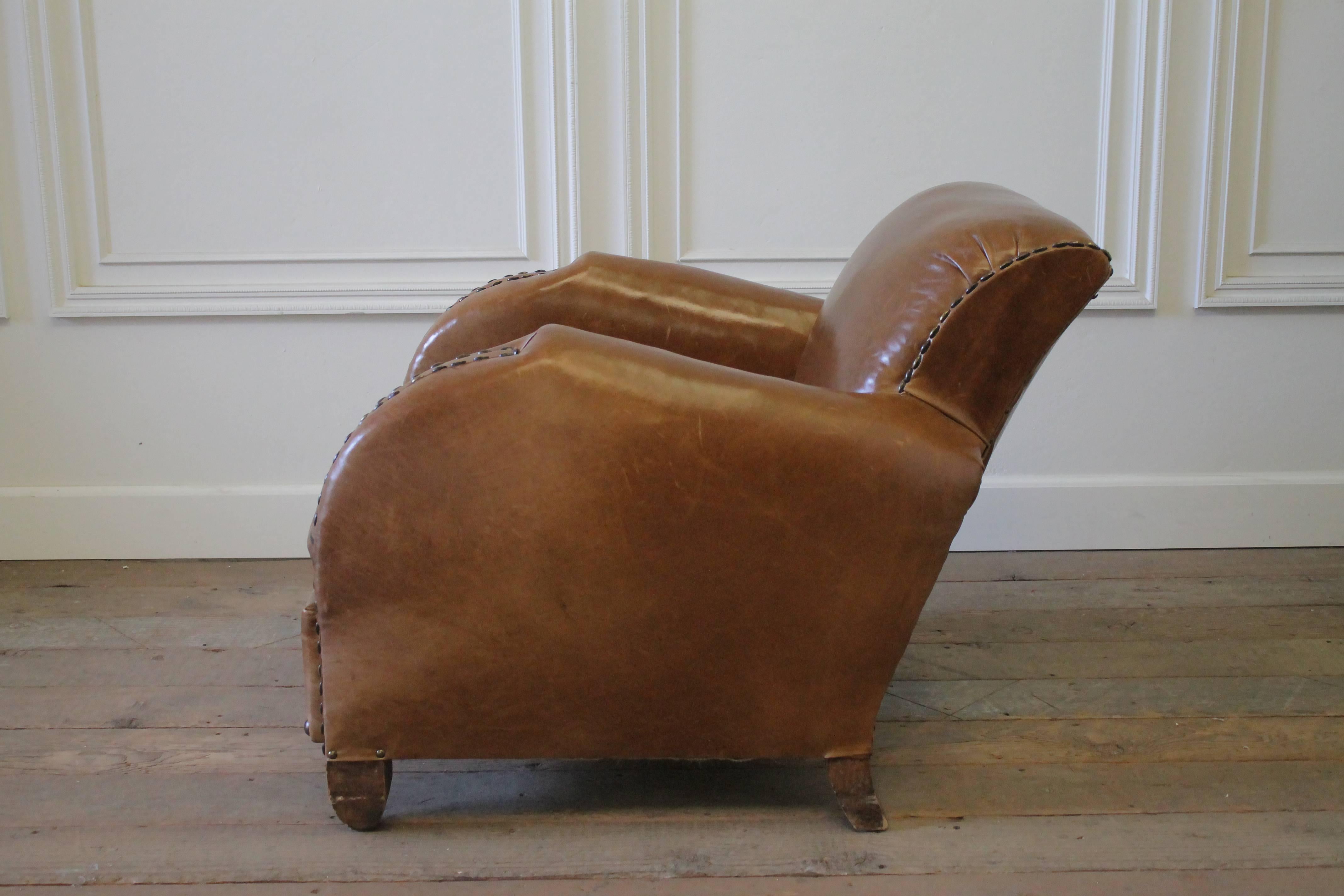 Early 20th Century Art Deco Style French Leather Club Chair 5