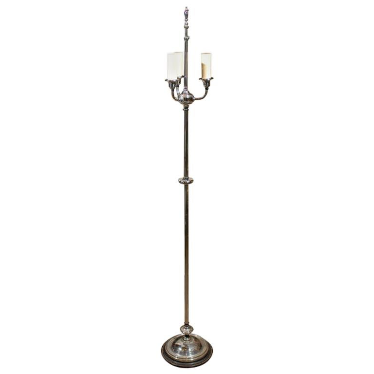 Early 20th Century Art Deco Style Silvered Three-Light Floor Lamp