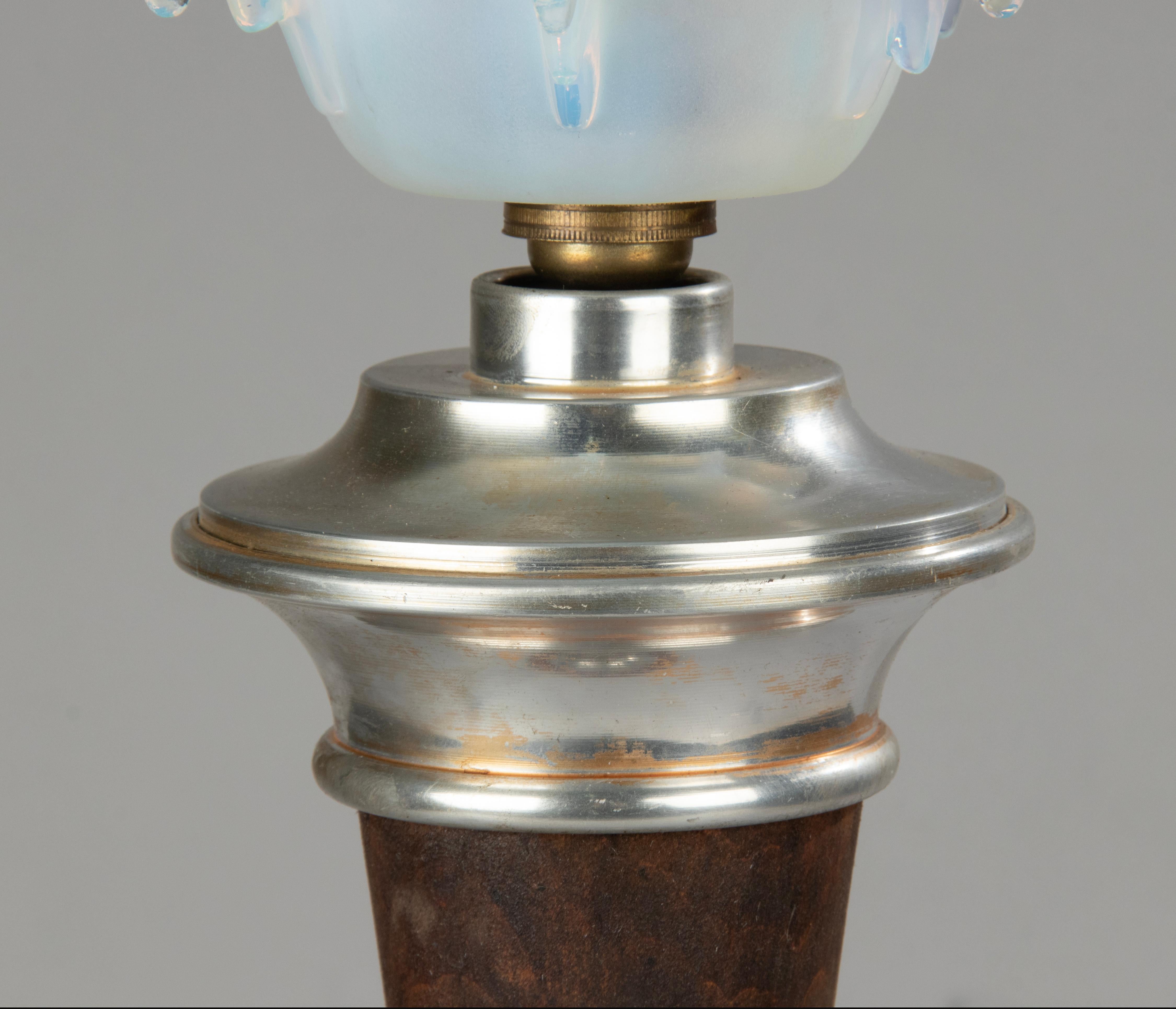 Early 20th Century Art Deco Table Lamp, Ezan Style Blue Glass Shade For Sale 6