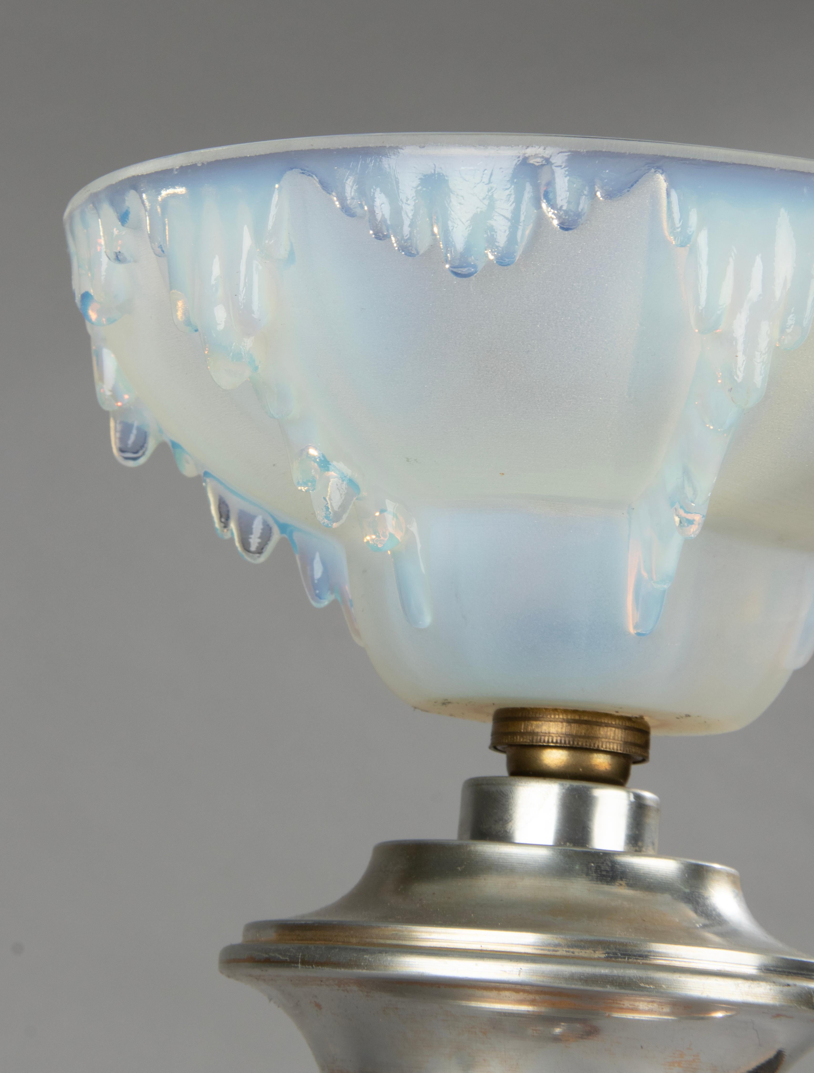 Early 20th Century Art Deco Table Lamp, Ezan Style Blue Glass Shade For Sale 7