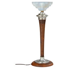 Early 20th Century Art Deco Table Lamp, Ezan Style Blue Glass Shade