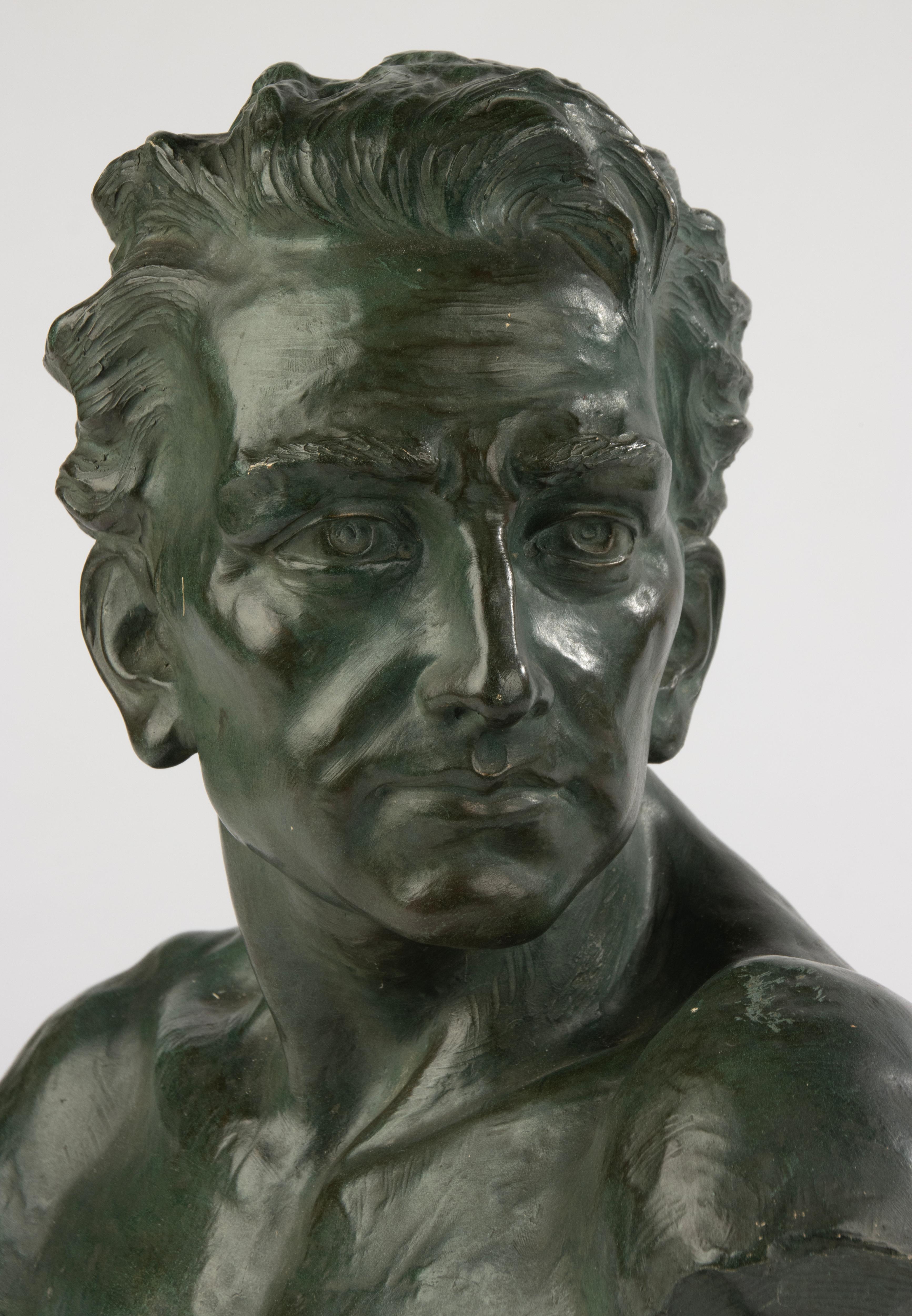 Early 20th Century Art Deco Terracotta Bust of Man - Johannes Dommisse For Sale 5