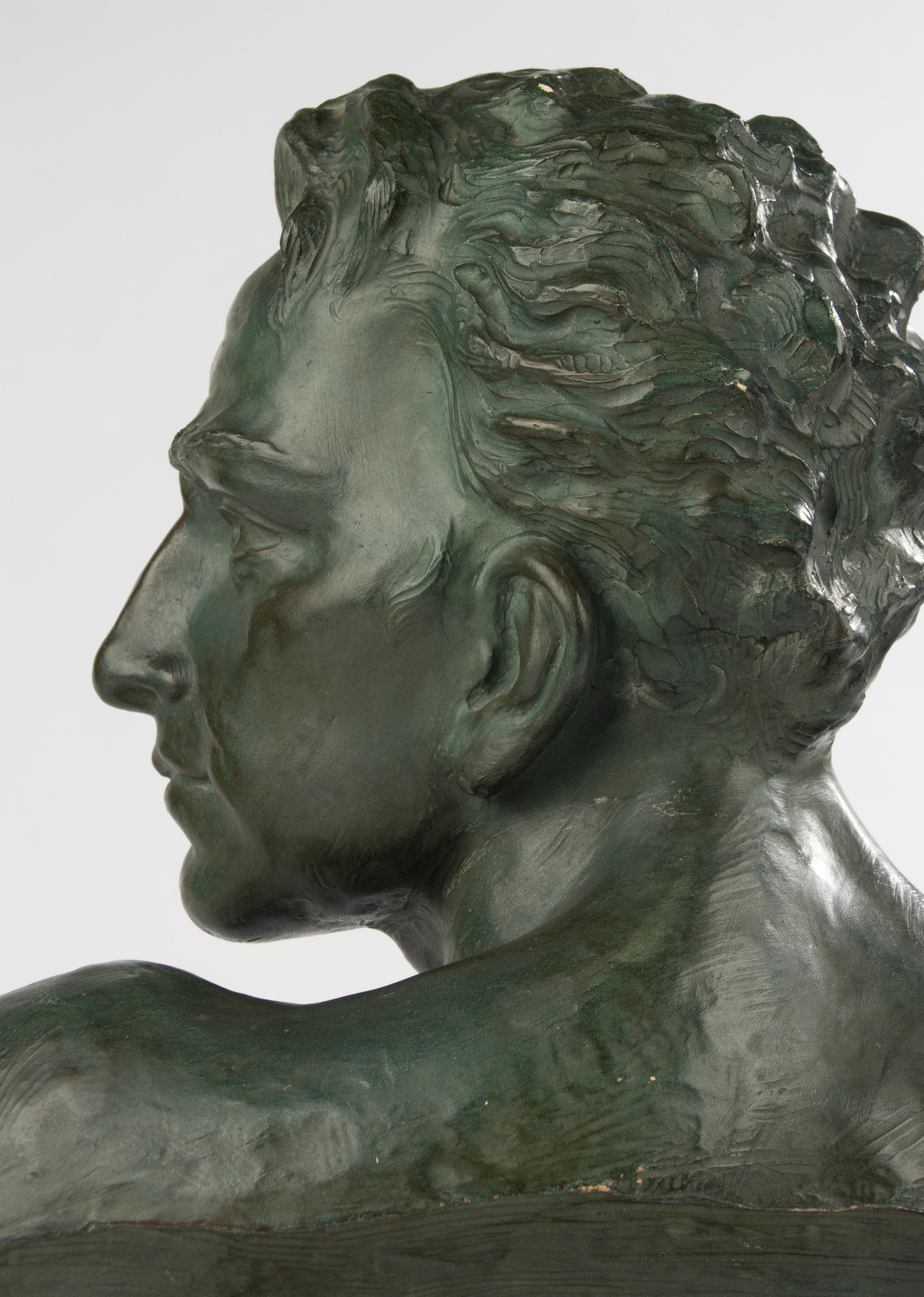 Early 20th Century Art Deco Terracotta Bust of Man - Johannes Dommisse For Sale 7