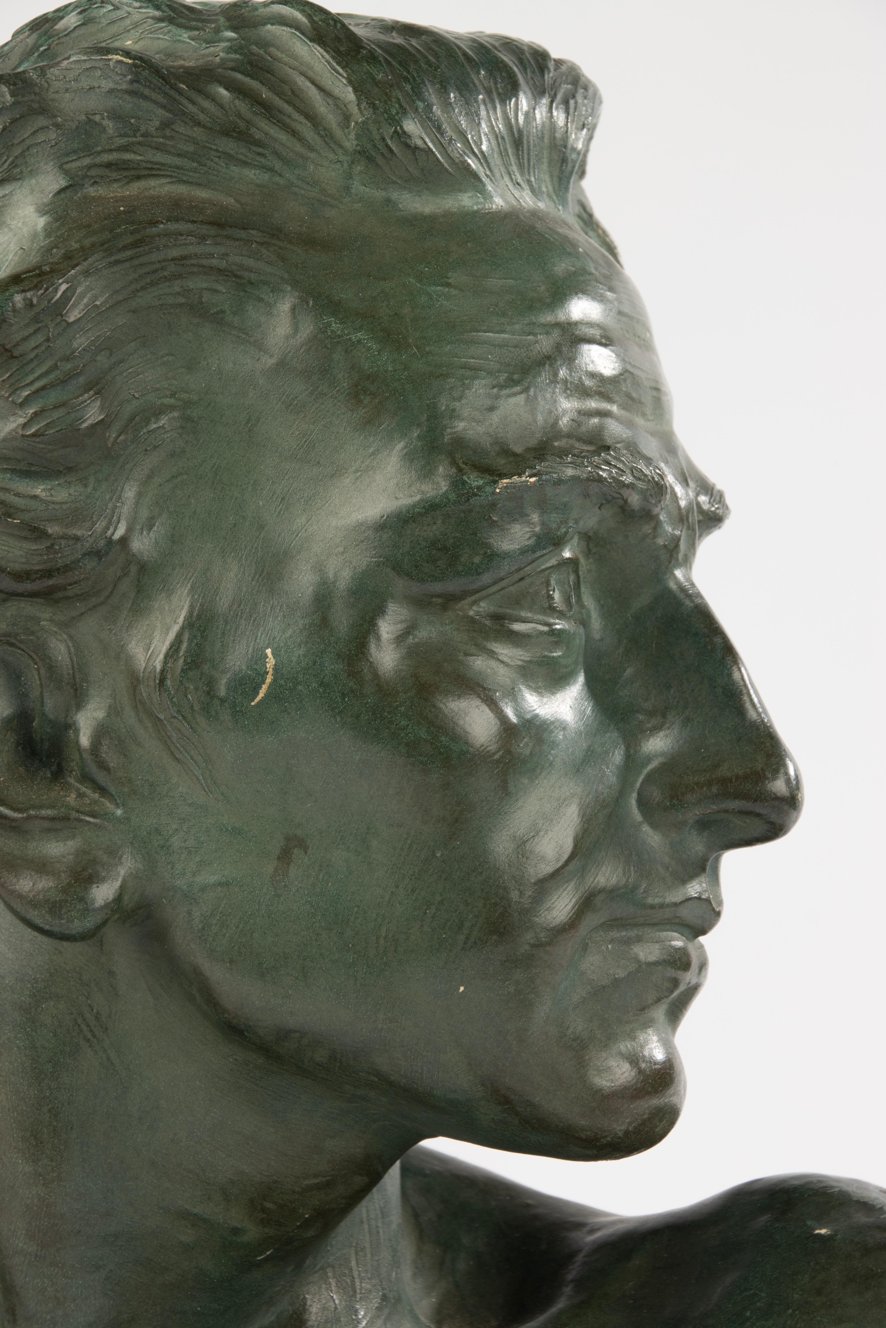 Early 20th Century Art Deco Terracotta Bust of Man - Johannes Dommisse For Sale 8