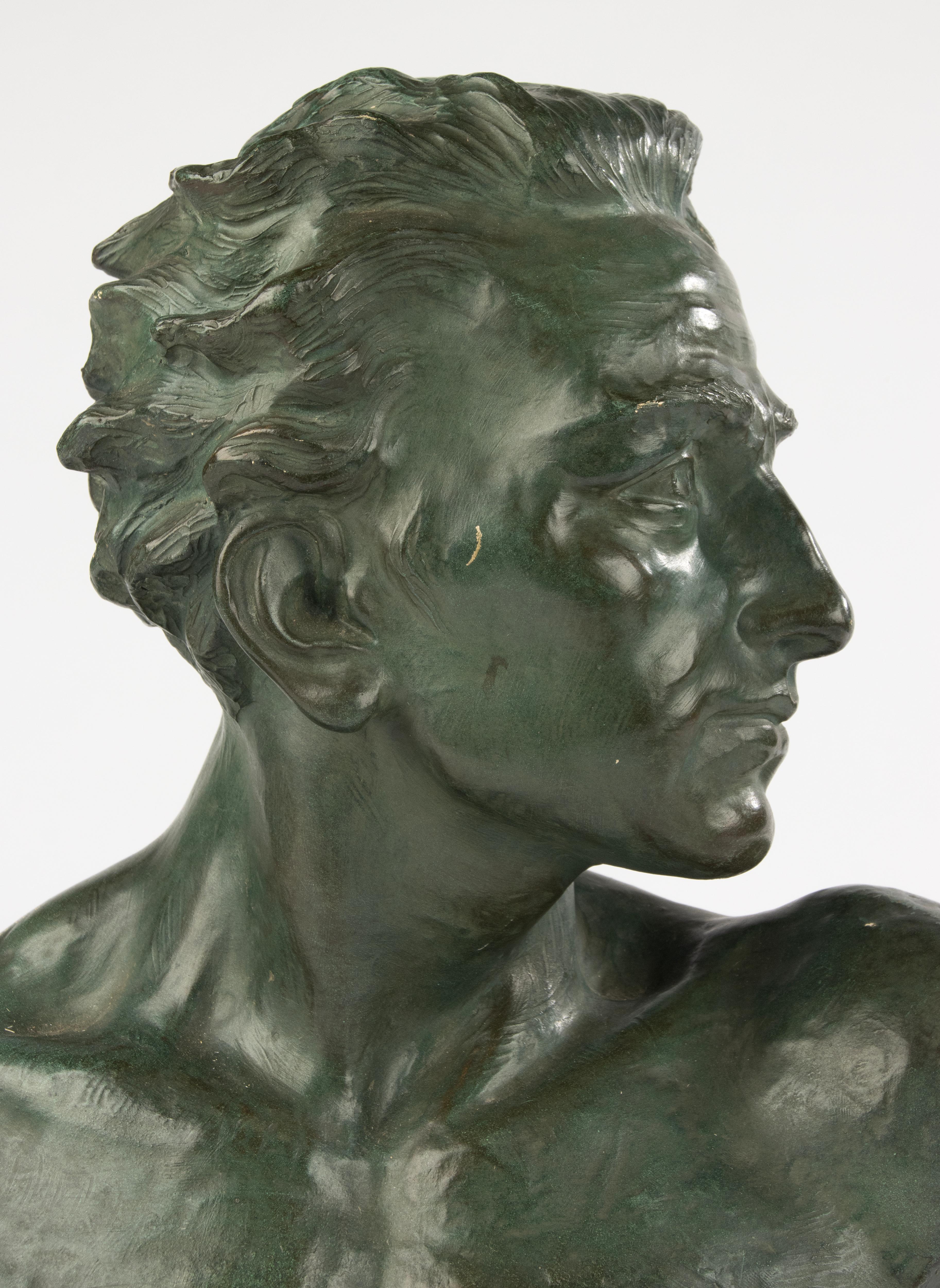 Belgian Early 20th Century Art Deco Terracotta Bust of Man - Johannes Dommisse For Sale