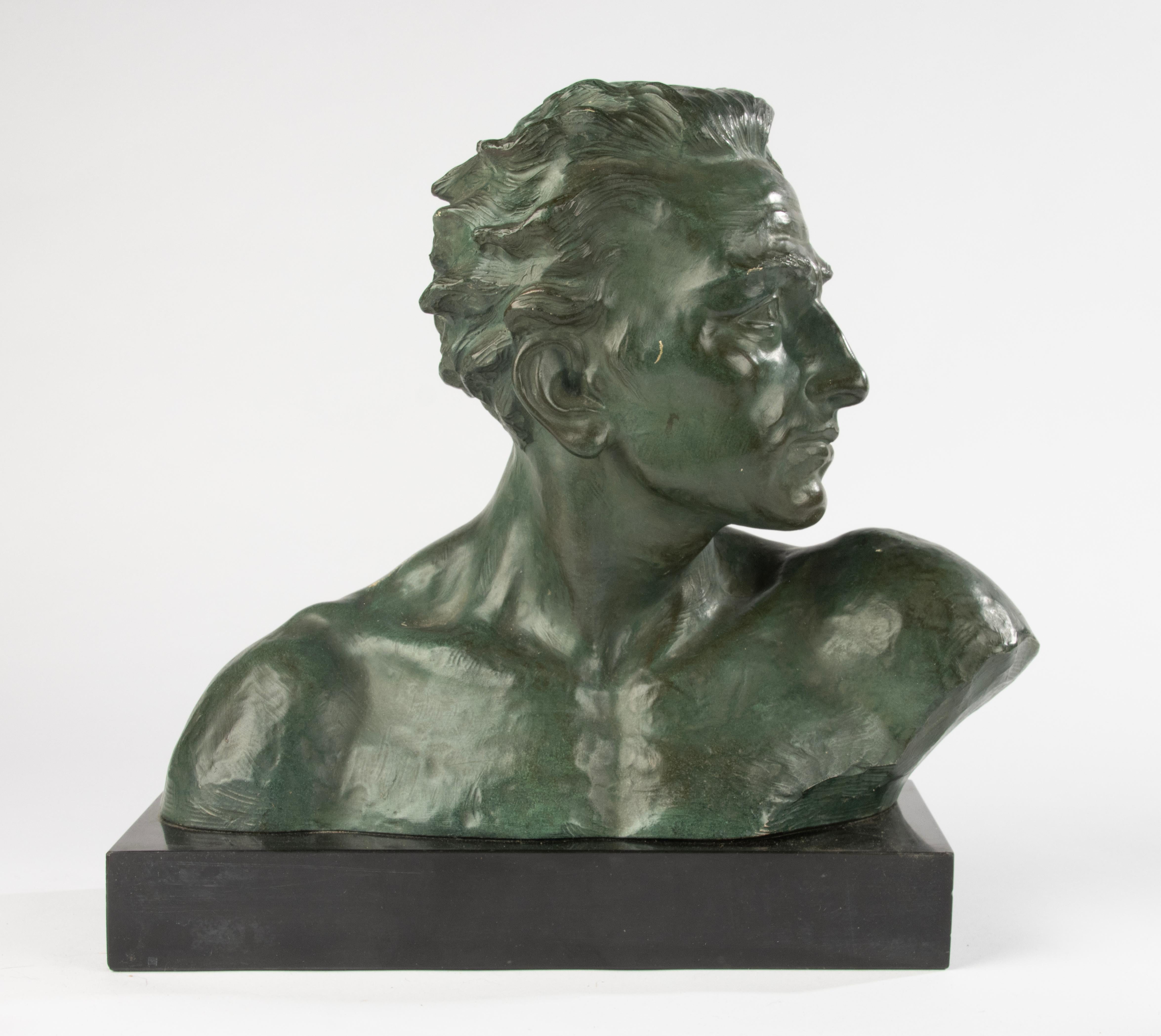 Patinated Early 20th Century Art Deco Terracotta Bust of Man - Johannes Dommisse For Sale