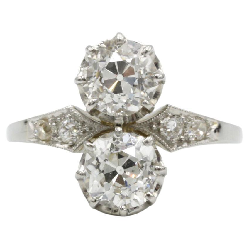 Early 20th Century Art Deco Toi et Moi Diamond Ring Antique French Platinum gold