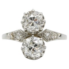 Early 20th Century Art Deco Toi et Moi Diamond Ring Antique French Platinum gold
