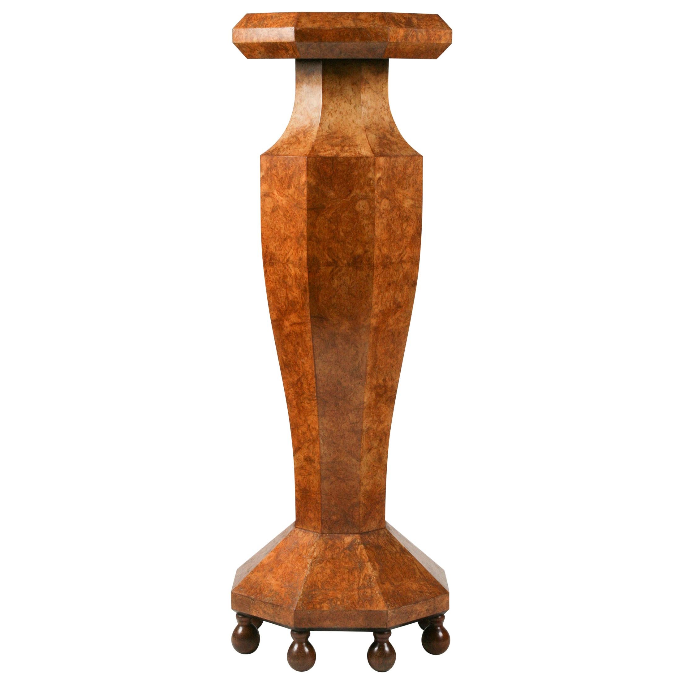 Early 20th Century Art Deco Vase Stand Burl Walnut
