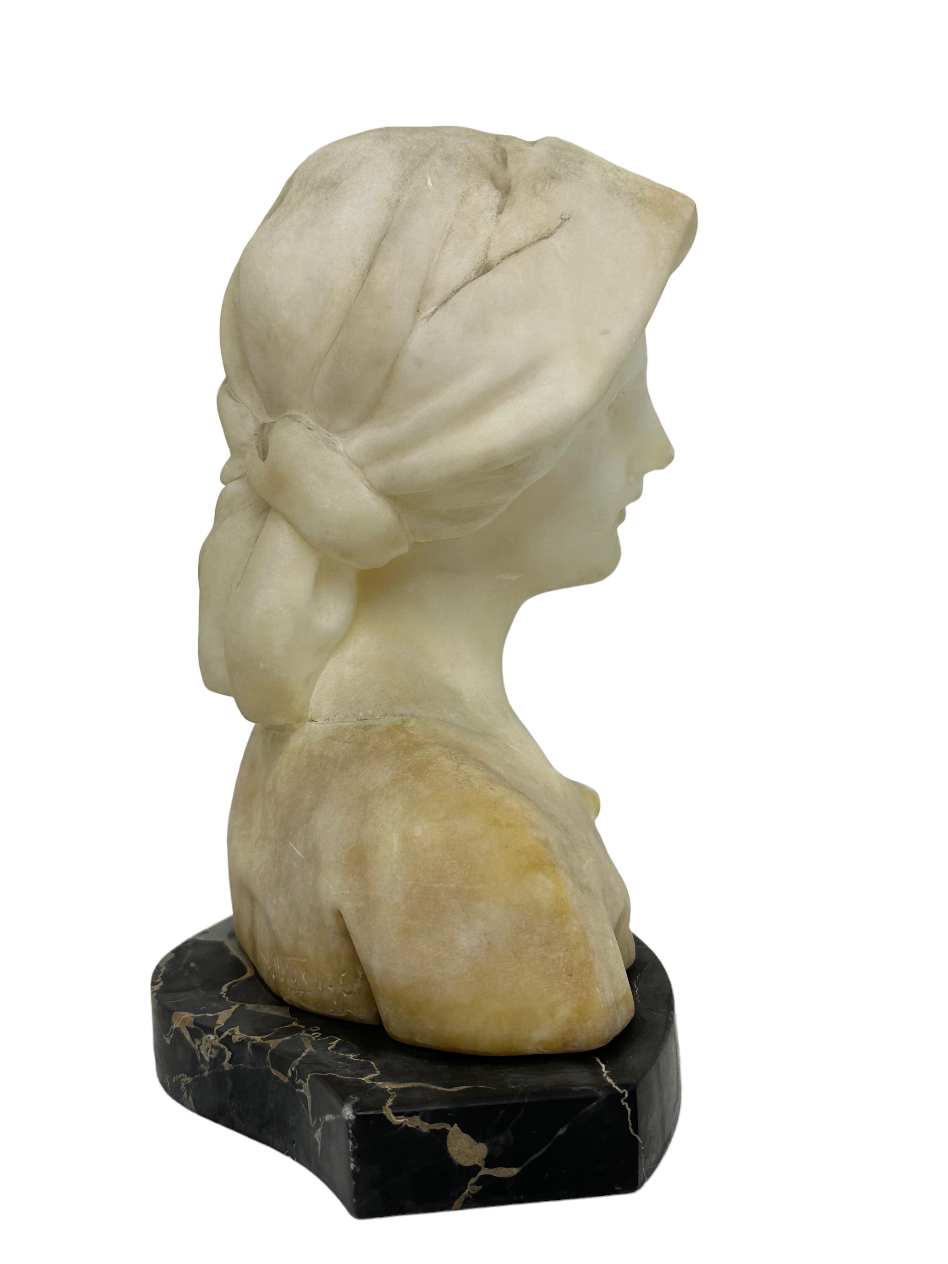 Italian Early 20th Century Art Nouveau Alabaster Girl Bust, 1890s, Italy