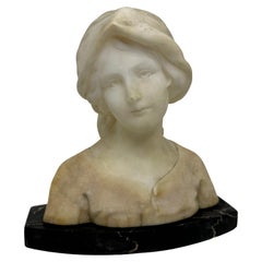 Early 20th Century Art Nouveau Alabaster Girl Bust, 1890s, Italy