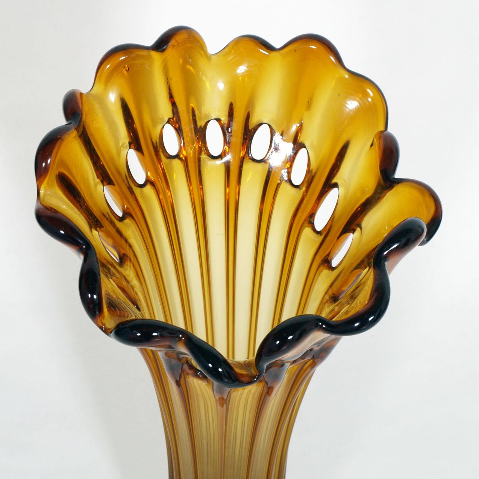 Early 20th Century Art Nouveau Ambra Vase, Murano Glass 