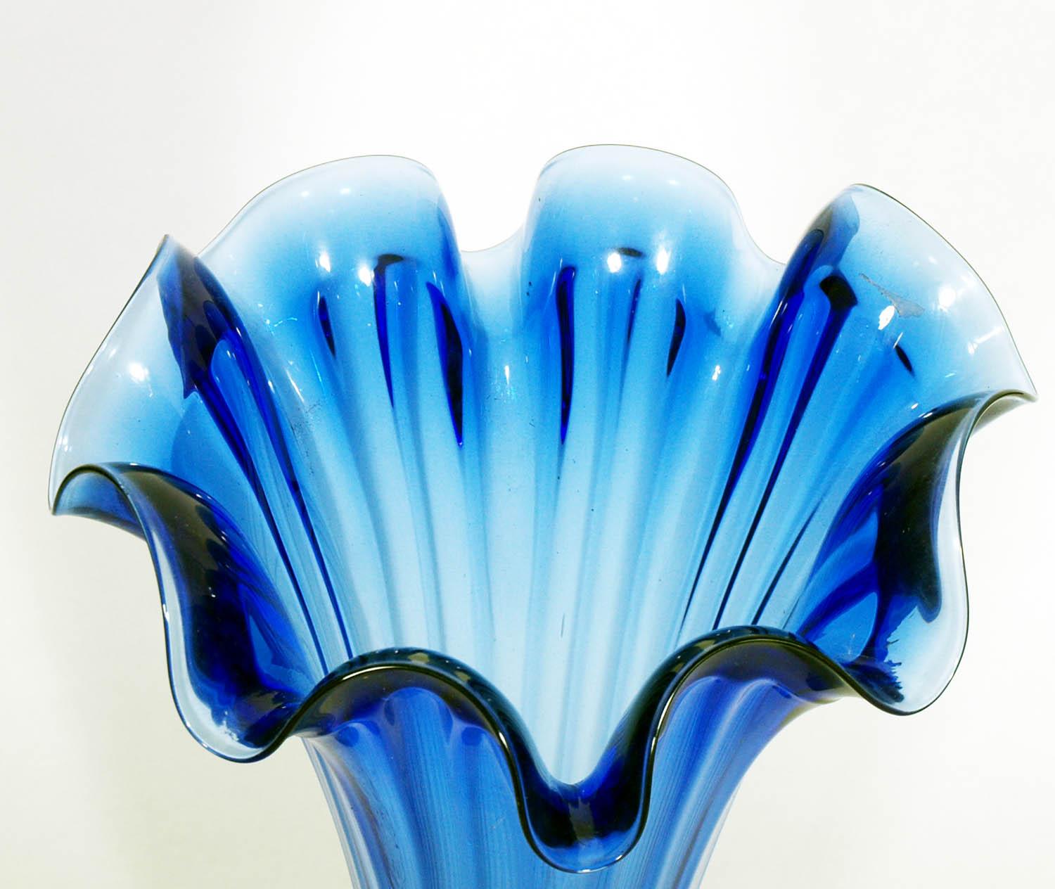 Italian Early 20th Century Art Nouveau Blue Vase, Murano Glass 