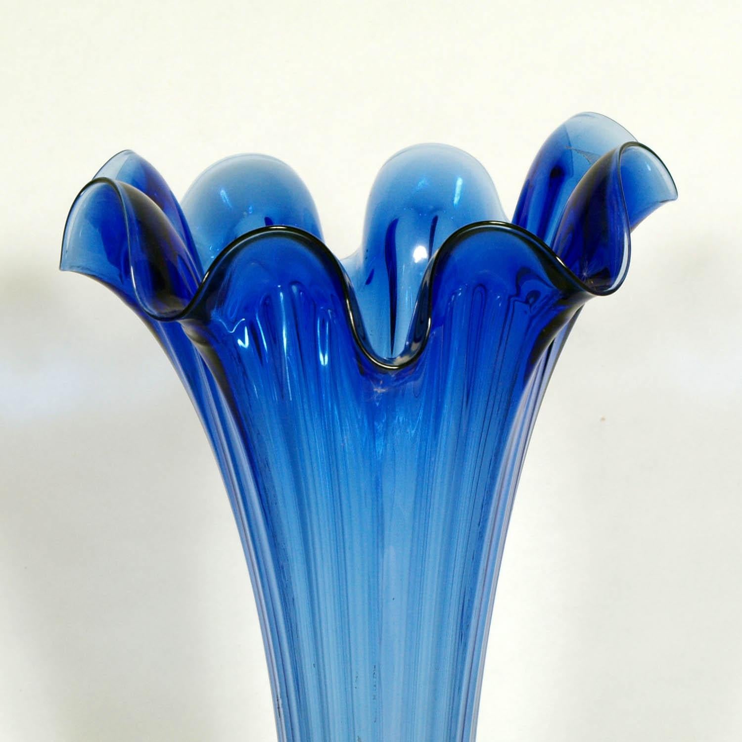 Early 20th Century Art Nouveau Blue Vase, Murano Glass 