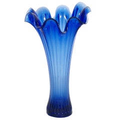 Early 20th Century Art Nouveau Blue Vase, Murano Glass "Sommerso" by Salviati