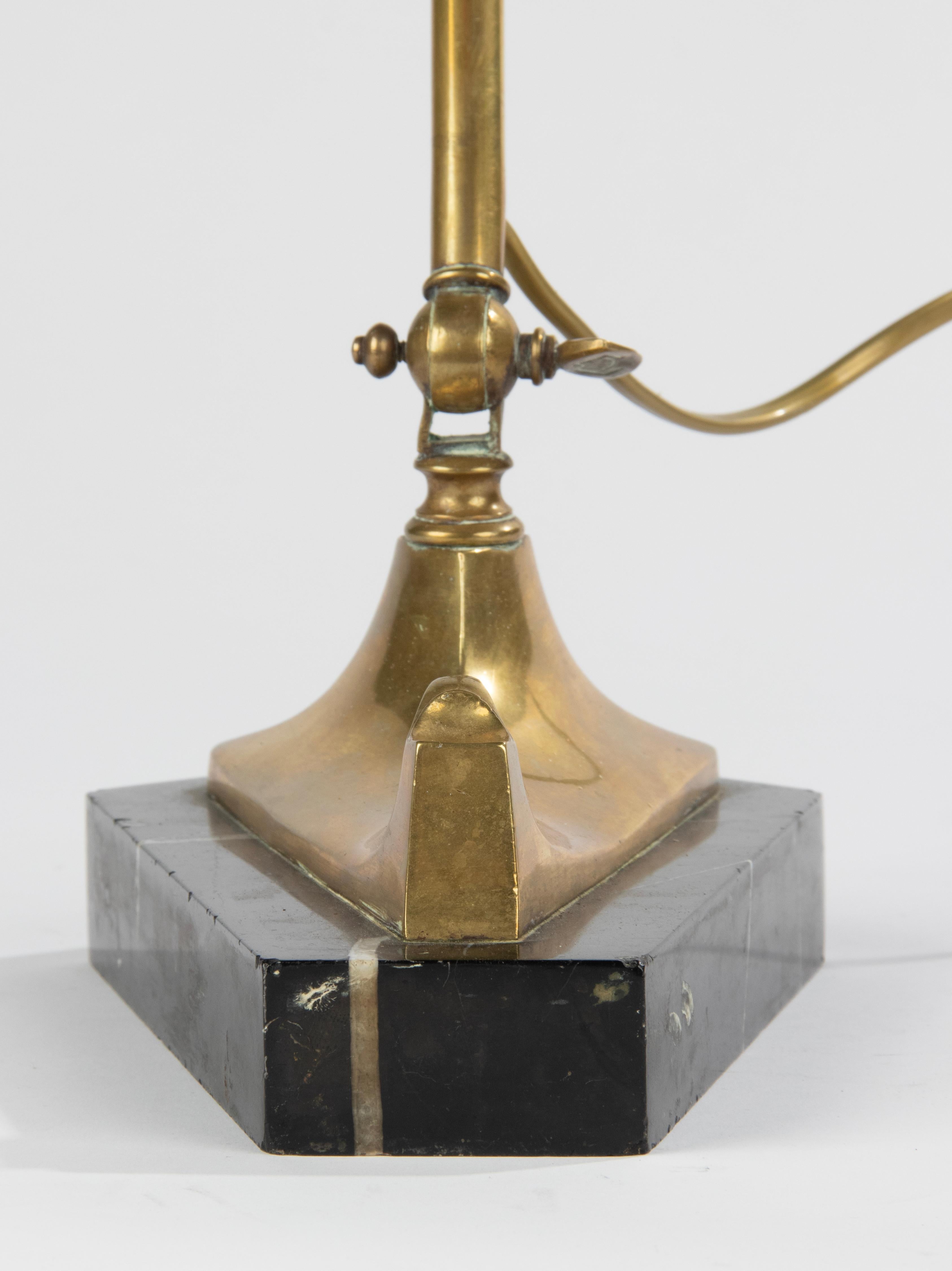 Early 20th Century Art Nouveau Brass Desk Table Lamp, Muller Freres Paste Glass For Sale 9