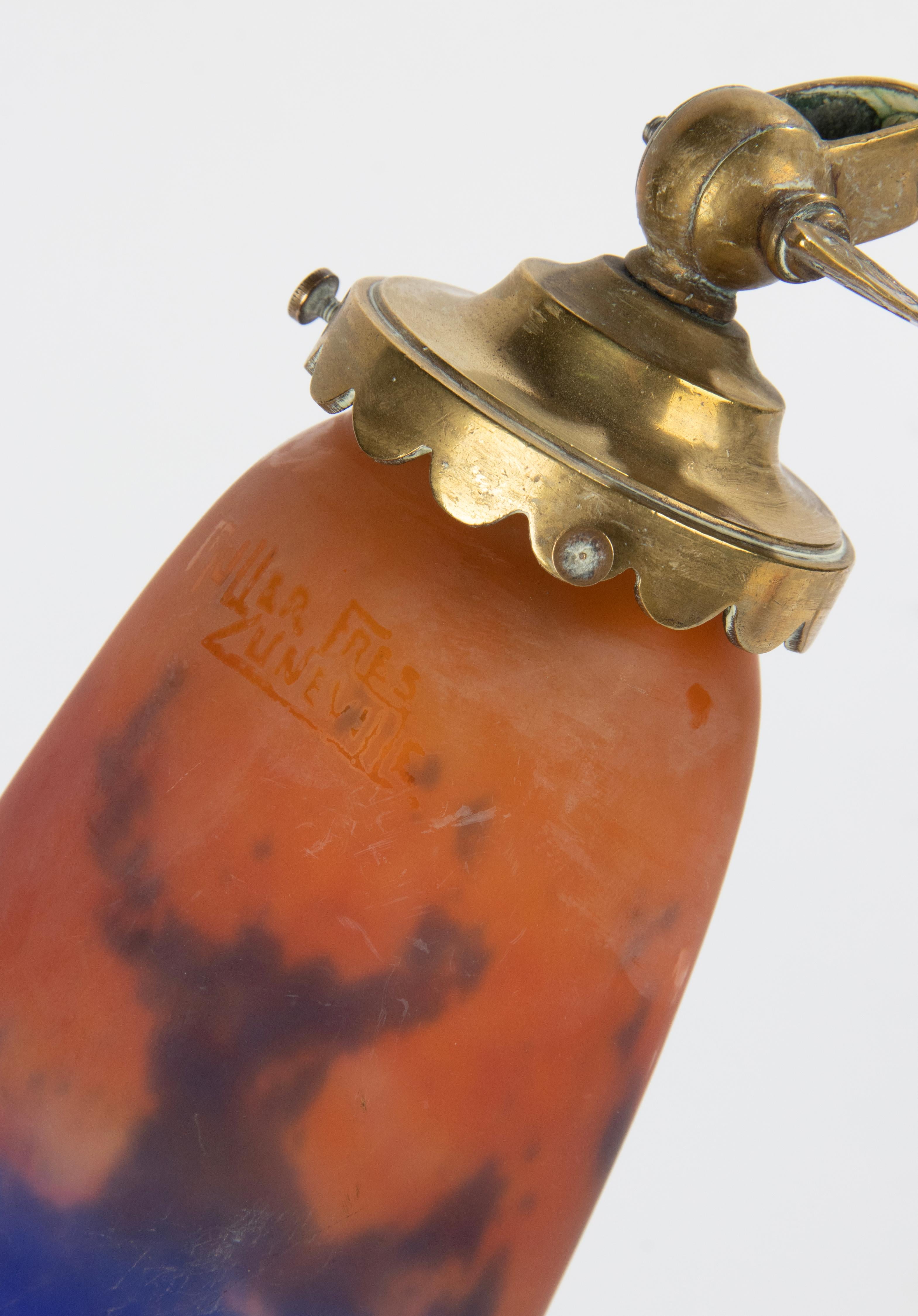 Lampe de bureau Art Nouveau du début du 20ème siècle en laiton - Muller Frères Paste Glass en vente 12