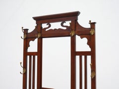 Early 20th Century Art Nouveau Brass and Oak French Coat Rack or Hall Stand