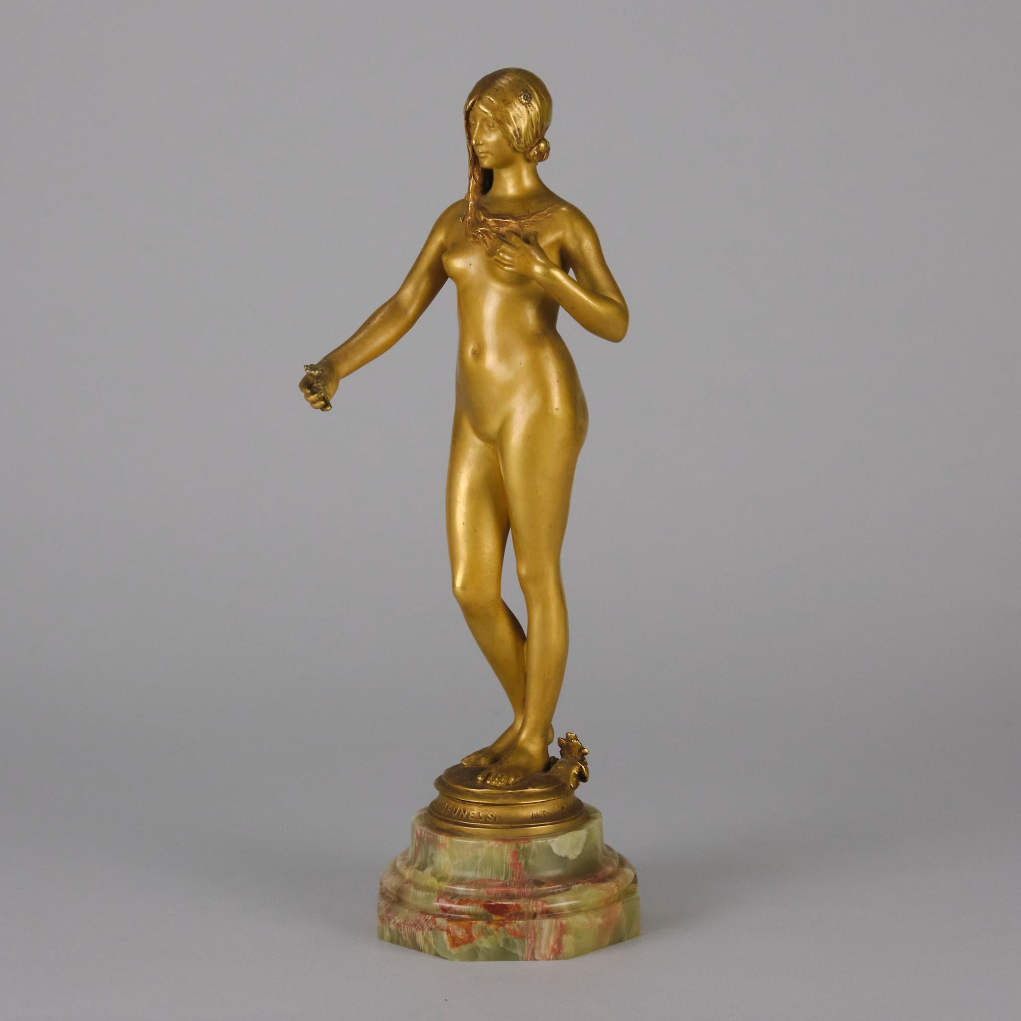 Bronzo Art Nouveau dei primi del Novecento intitolato 