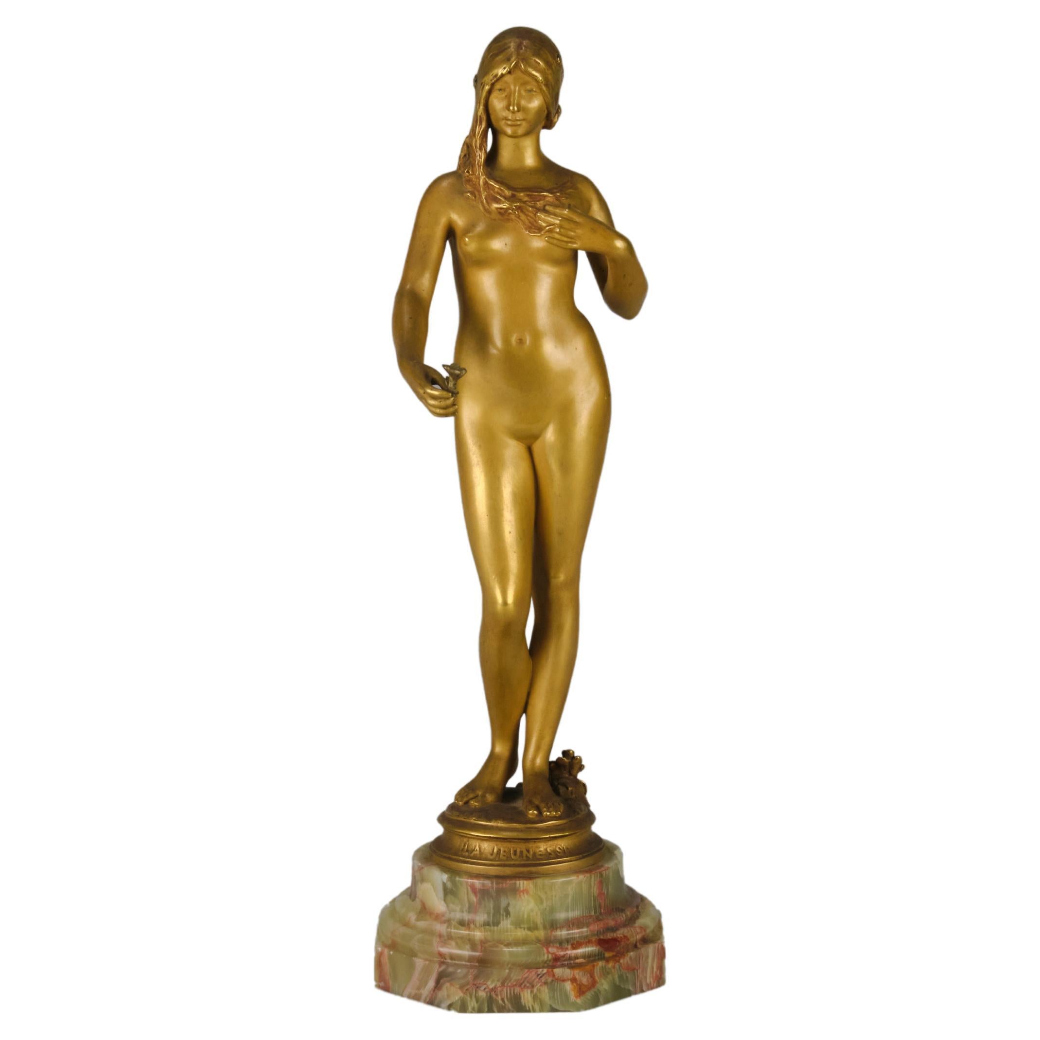 Jugendstil-Bronze des frühen 20. Jahrhunderts mit dem Titel „La Jeuneuse“ von Antonin Carls