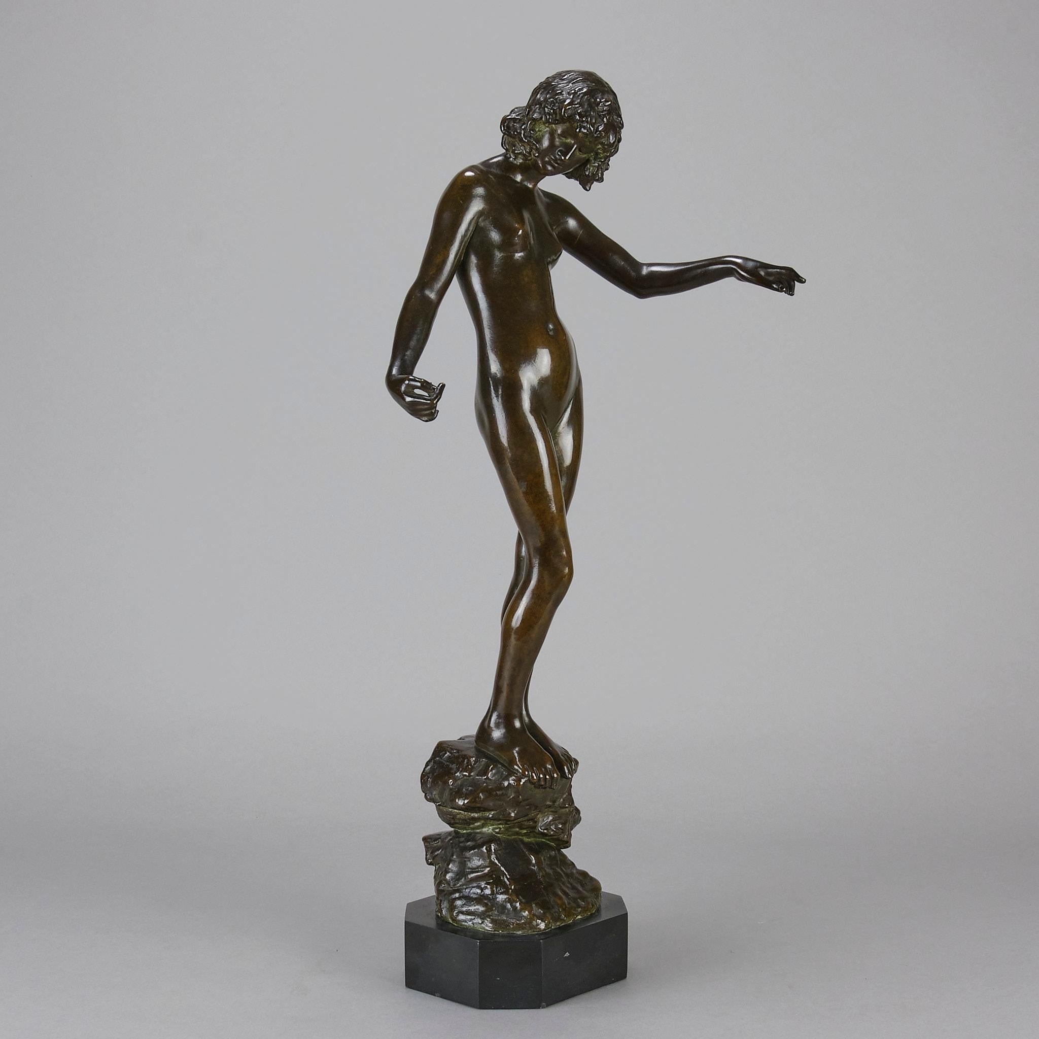 Hand-Carved Early 20th Century Art Nouveau Bronze sculpture entitled 