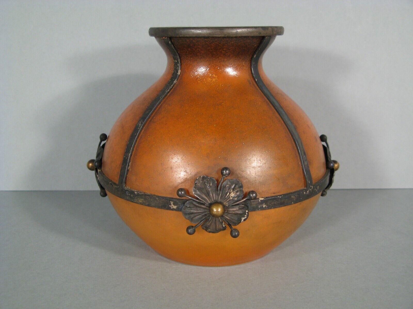 Early 20th Century Art Nouveau Colored Glass Vase with Wrought Iron - 1Y180 4