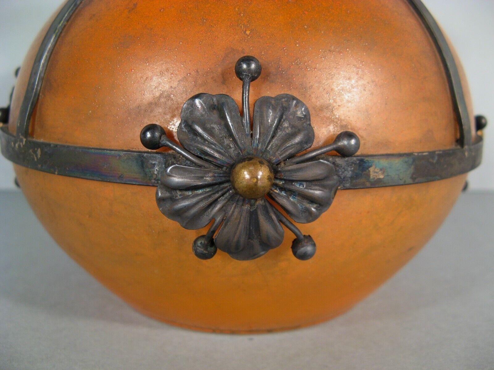 French Early 20th Century Art Nouveau Colored Glass Vase with Wrought Iron - 1Y180